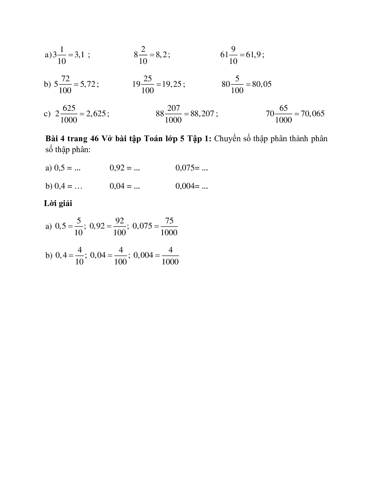 Vở bài tập Toán lớp 5 Tập 1 trang 45, 46 Bài 33: Khái niệm số thập phân (tiếp theo) (trang 2)