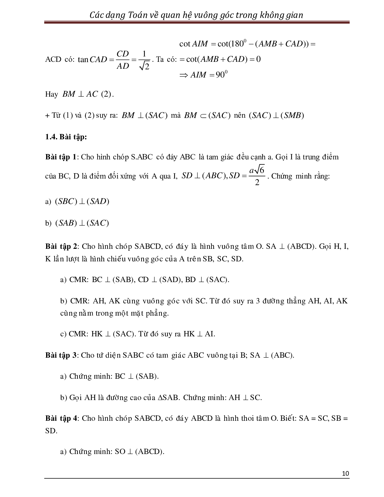 Các dạng toán quan hệ vuông góc trong không gian (trang 10)