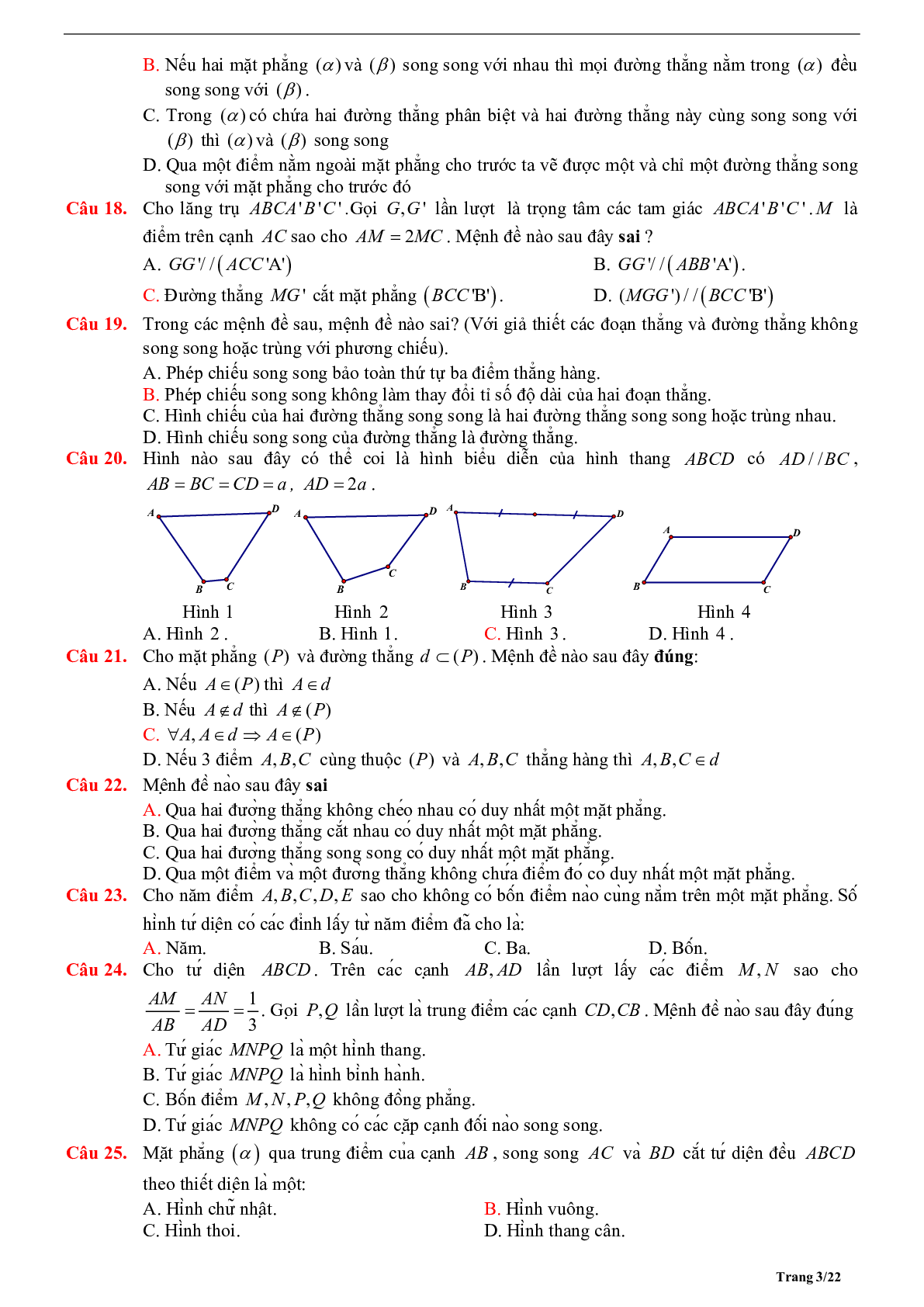 Tóm tắt lý thuyết và bài tập trắc nghiệm quan hệ song song trong không gian - có đáp án chi tiết (trang 3)