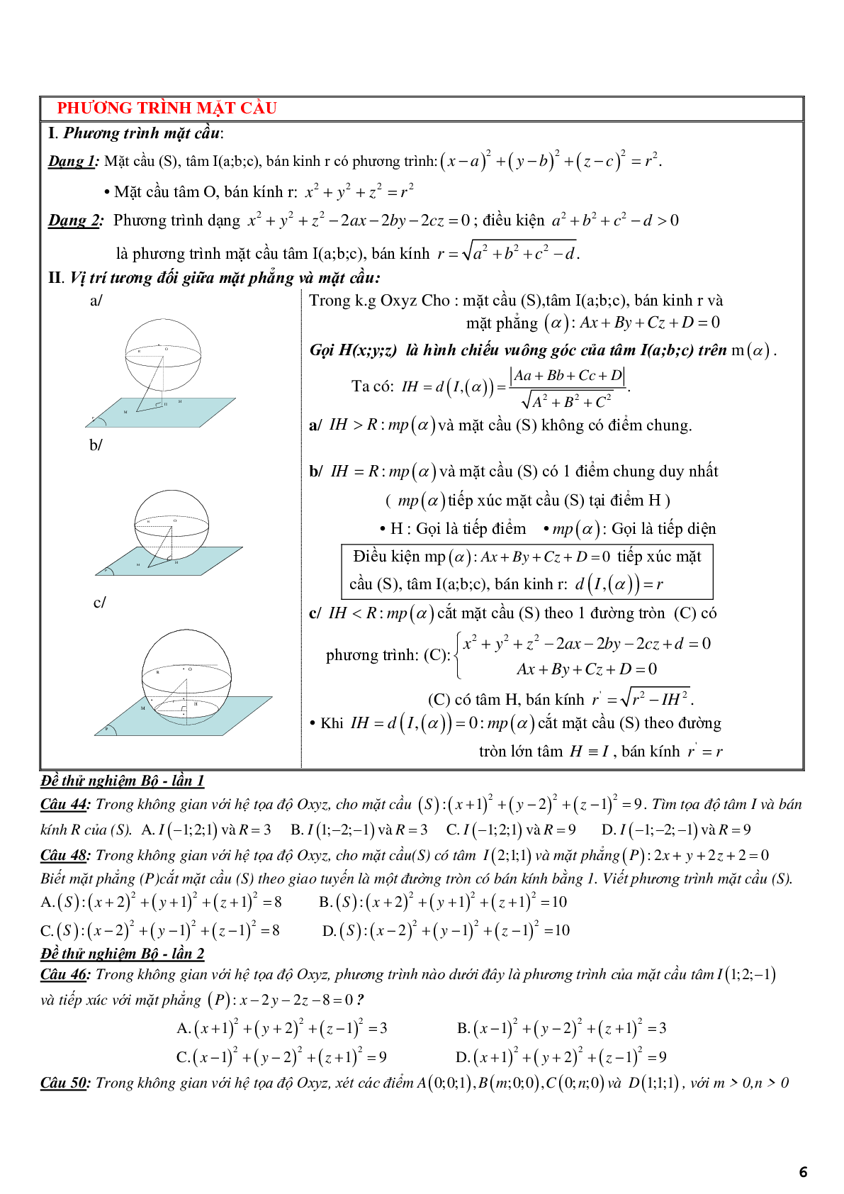 Lý thuyết và bài tập ôn tập chương phương pháp tọa độ trong không gian (trang 6)