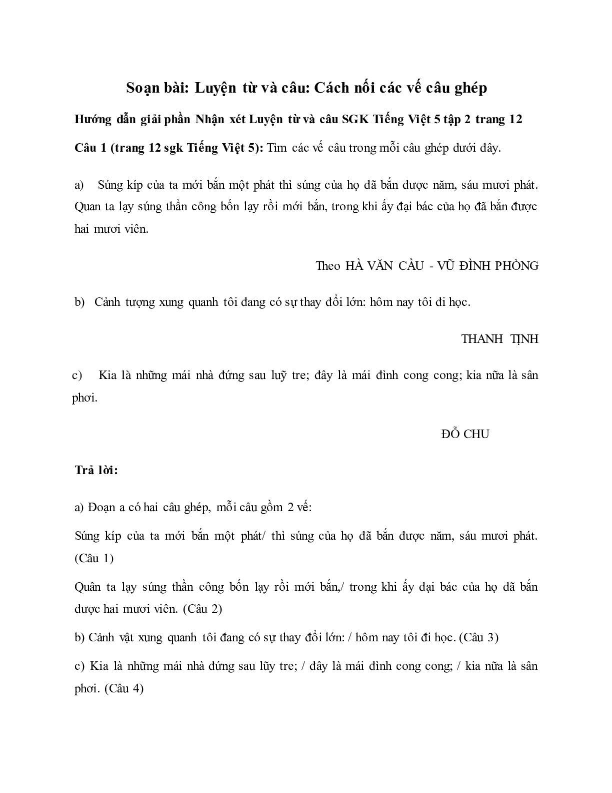 Soạn Tiếng Việt lớp 5: Luyện từ và câu: Cách nối các vế câu ghép mới nhất (trang 1)