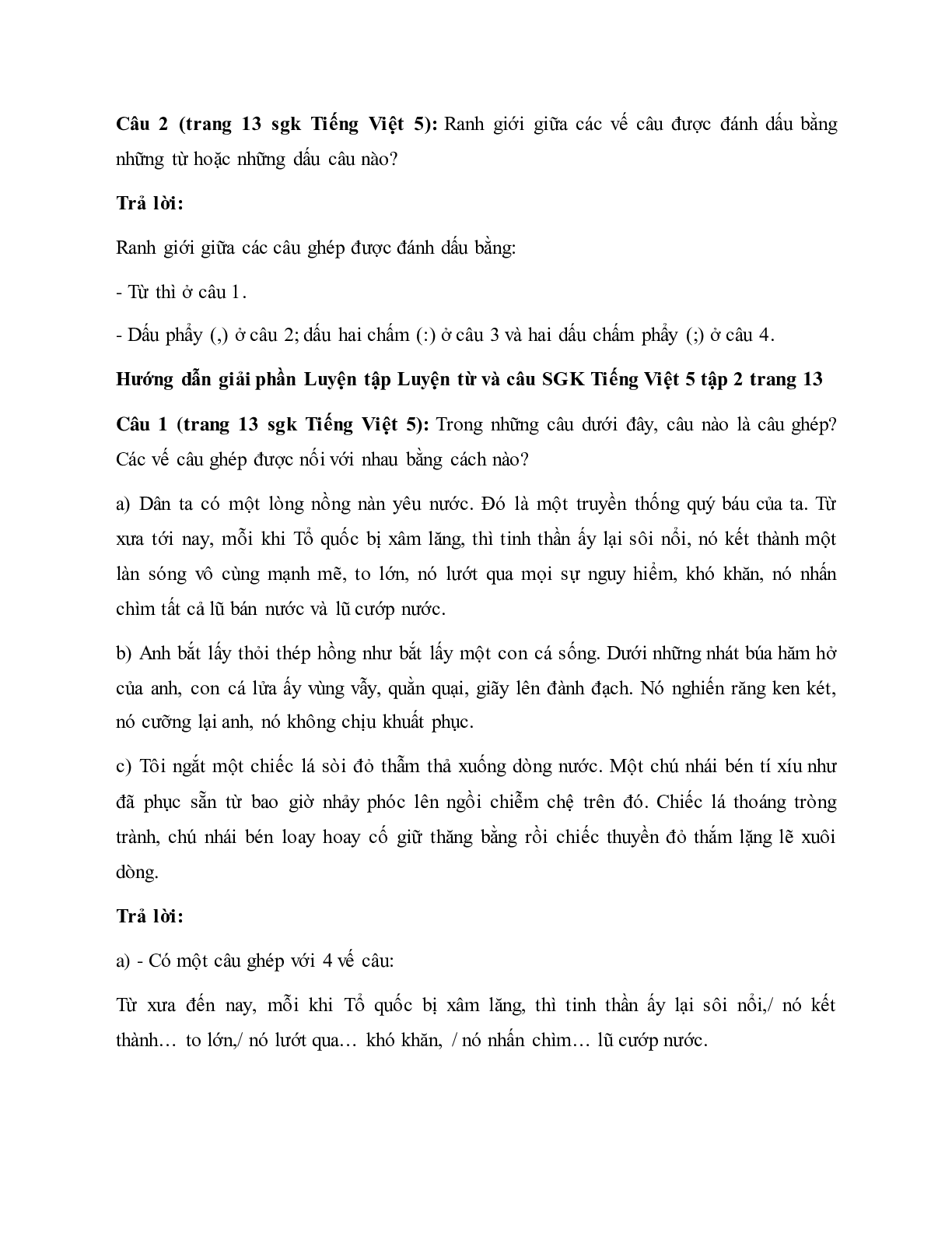 Soạn Tiếng Việt lớp 5: Luyện từ và câu: Cách nối các vế câu ghép mới nhất (trang 2)
