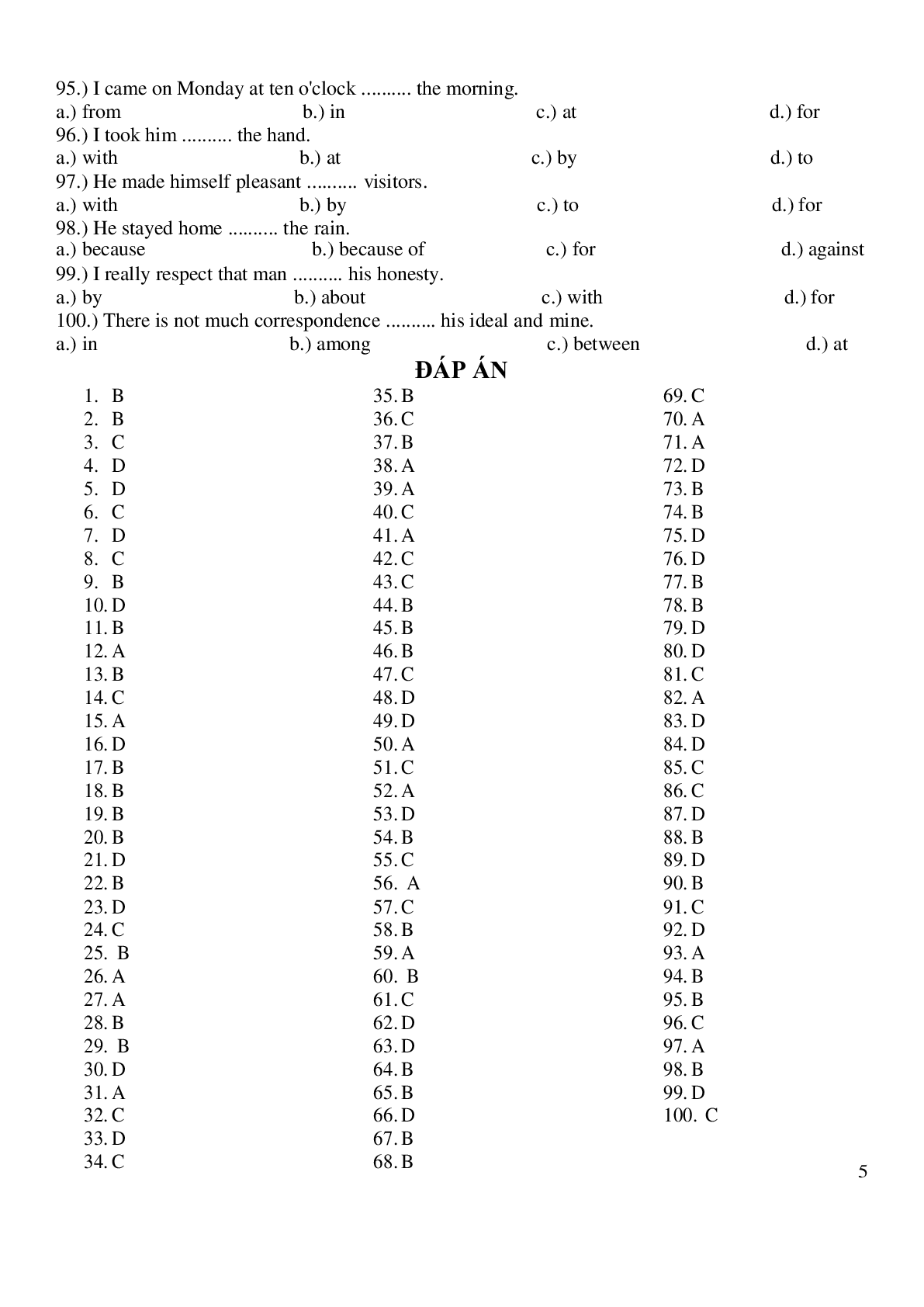 100 câu trắc nghiệm giới từ có đáp án môn Tiếng Anh lớp 12 (trang 6)