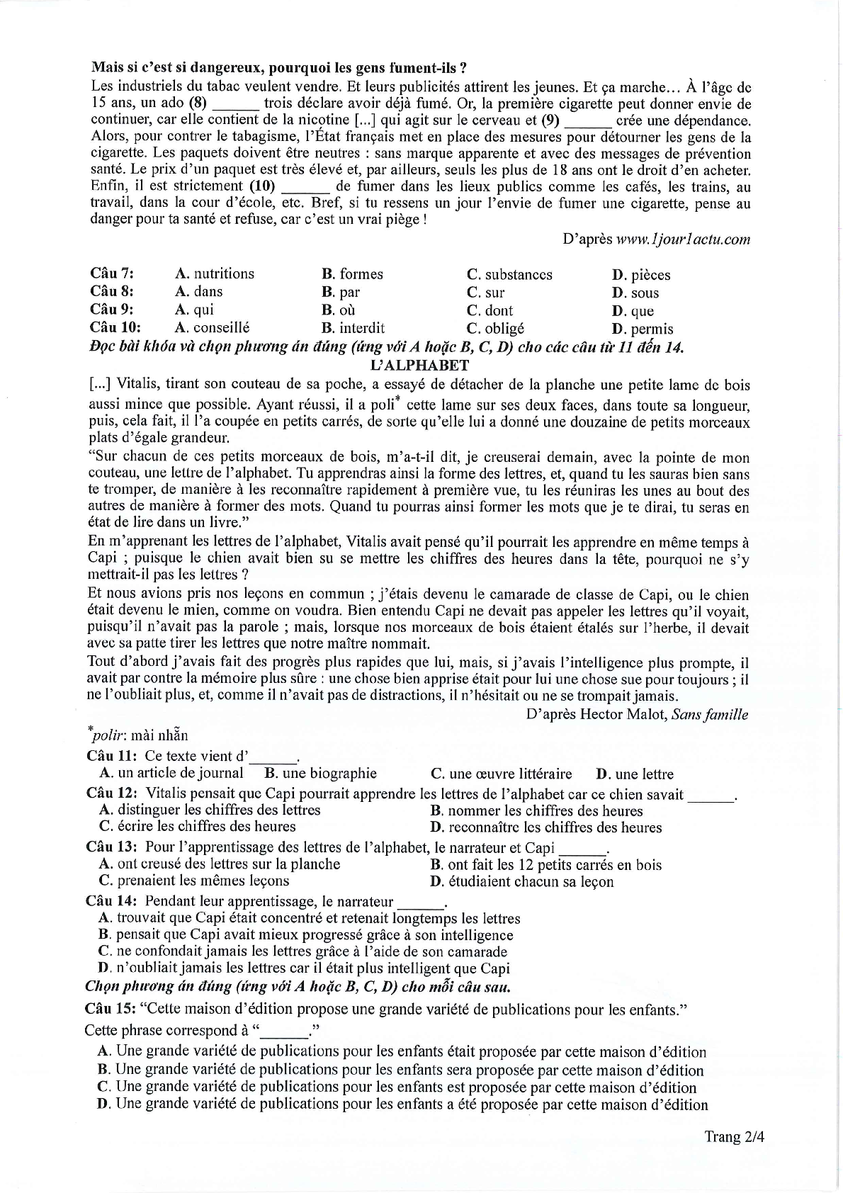 Đề thi tham khảo Tiếng Pháp 2024 có đáp án (trang 2)