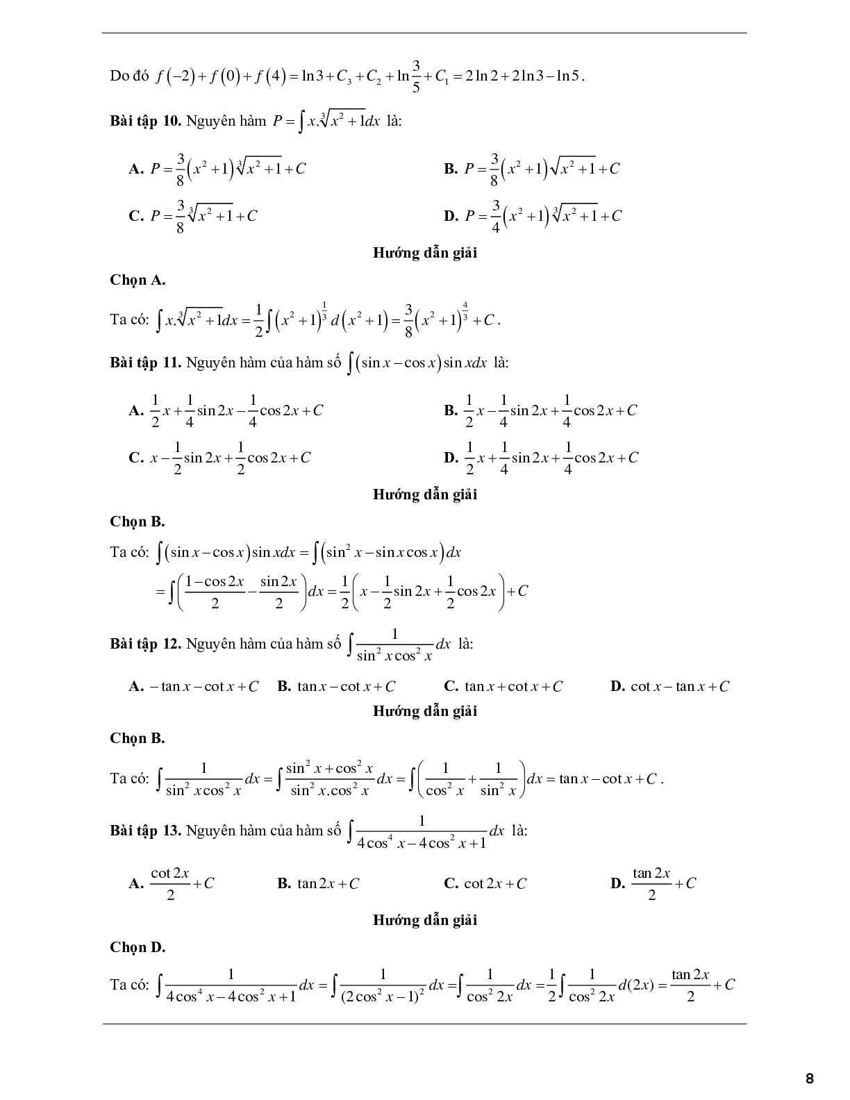 Các dạng bài tập trắc nghiệm vận dụng cao nguyên hàm và một số phương pháp tìm nguyên hàm (trang 8)