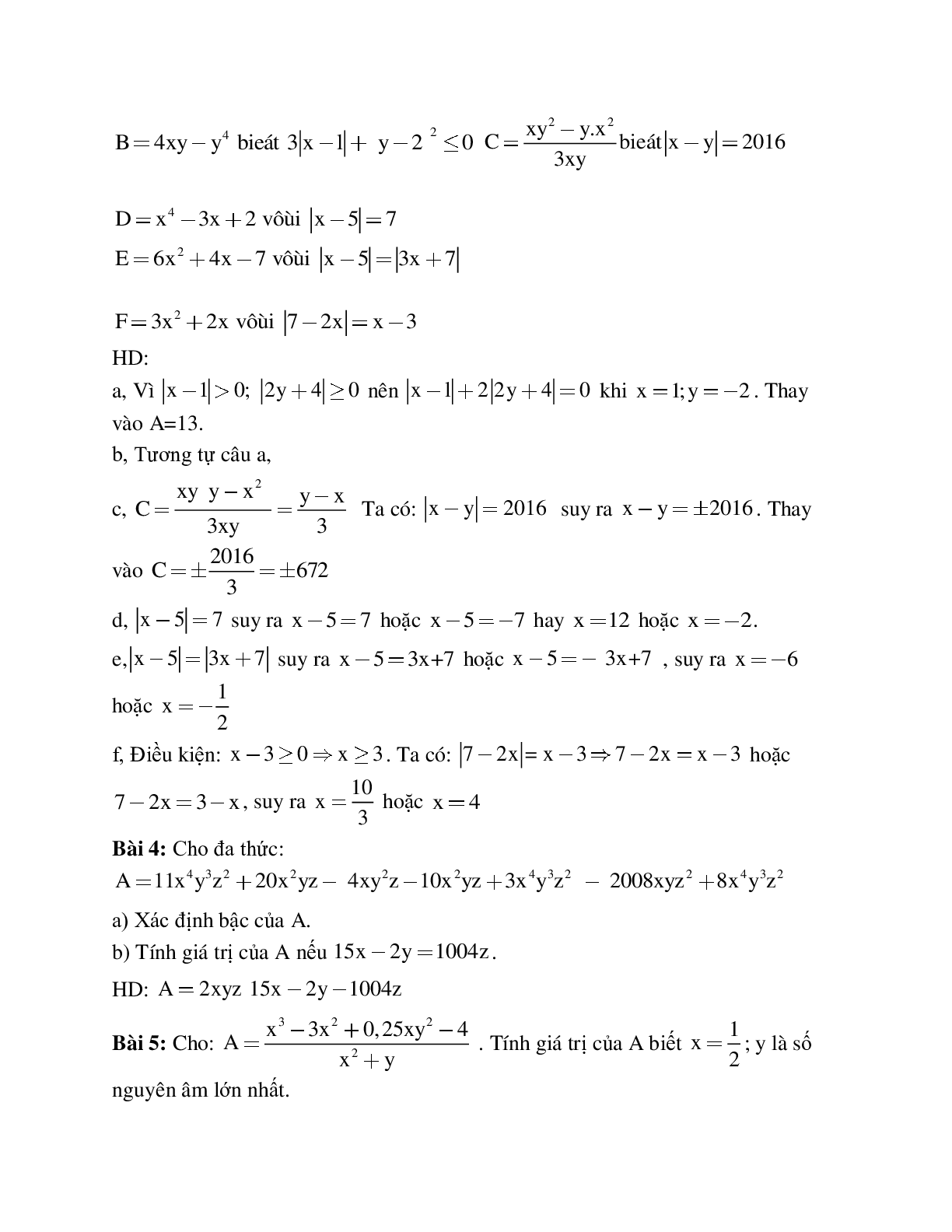 Cách giải Tính giá trị biểu thức đại số (trang 2)