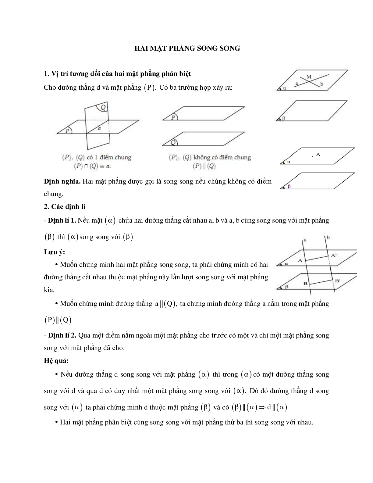 Phương pháp giải về Hai mặt phẳng song song 2023 (lý thuyết và bài tập) (trang 1)