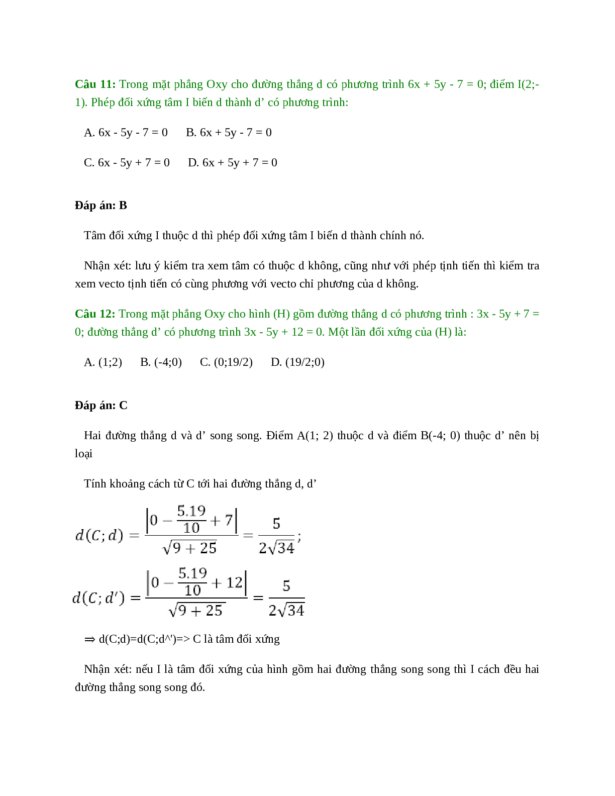 38 câu Trắc nghiệm Phép đối xứng tâm có đáp án 2023 – Toán lớp 11 (trang 5)