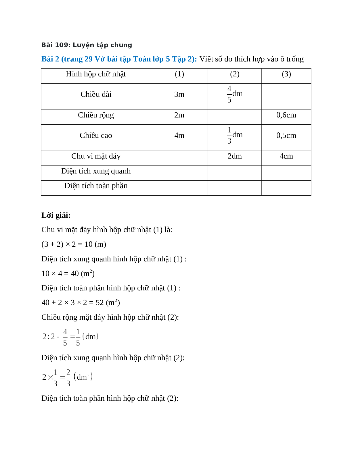 Viết số đo thích hợp vào ô trống Bài 2 trang 29 Vở bài tập Toán lớp 5 (trang 1)