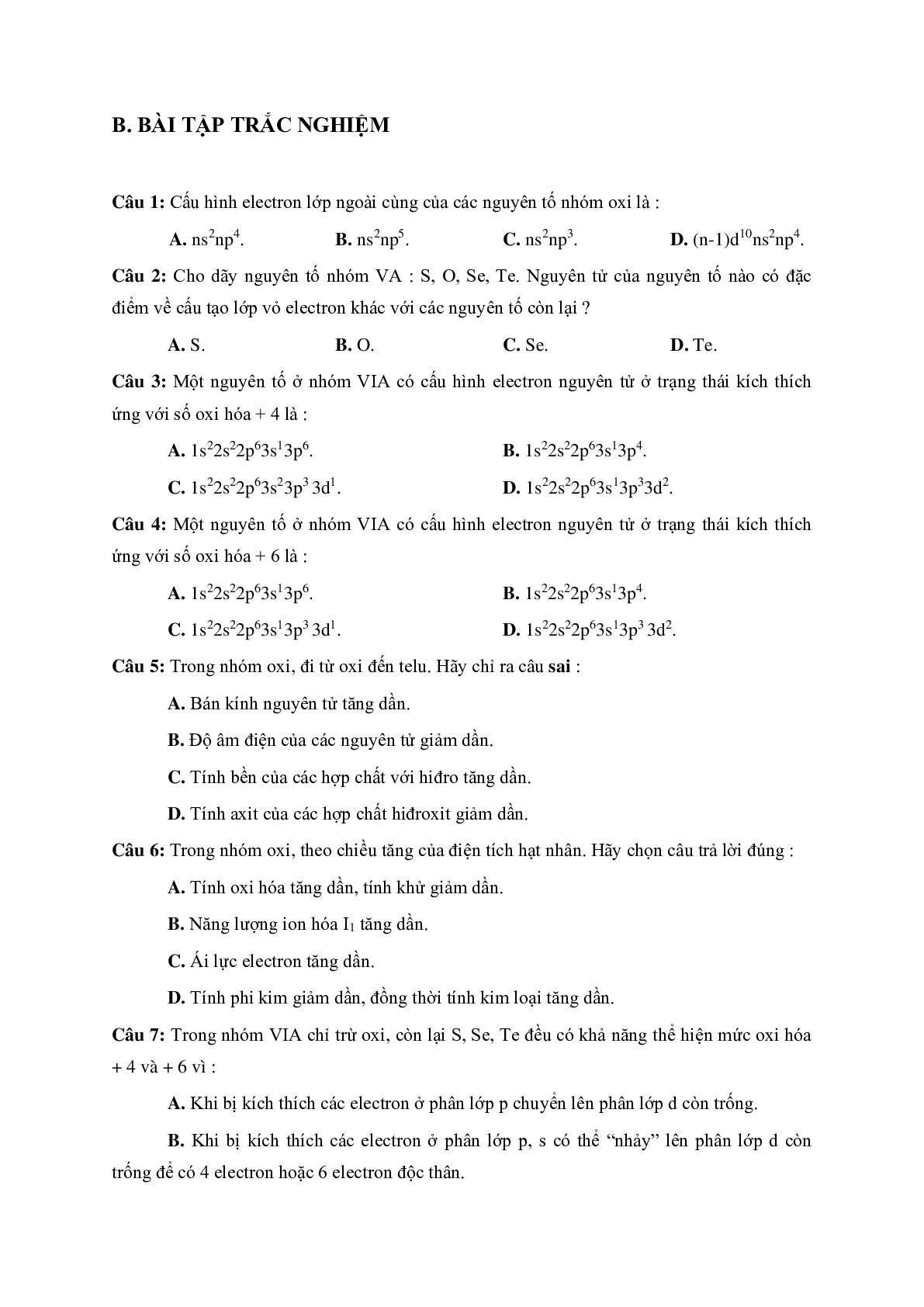 Lý thuyết và bài tập trắc nghiệm Chương Oxi môn Hóa lớp 10 có đáp án (trang 10)