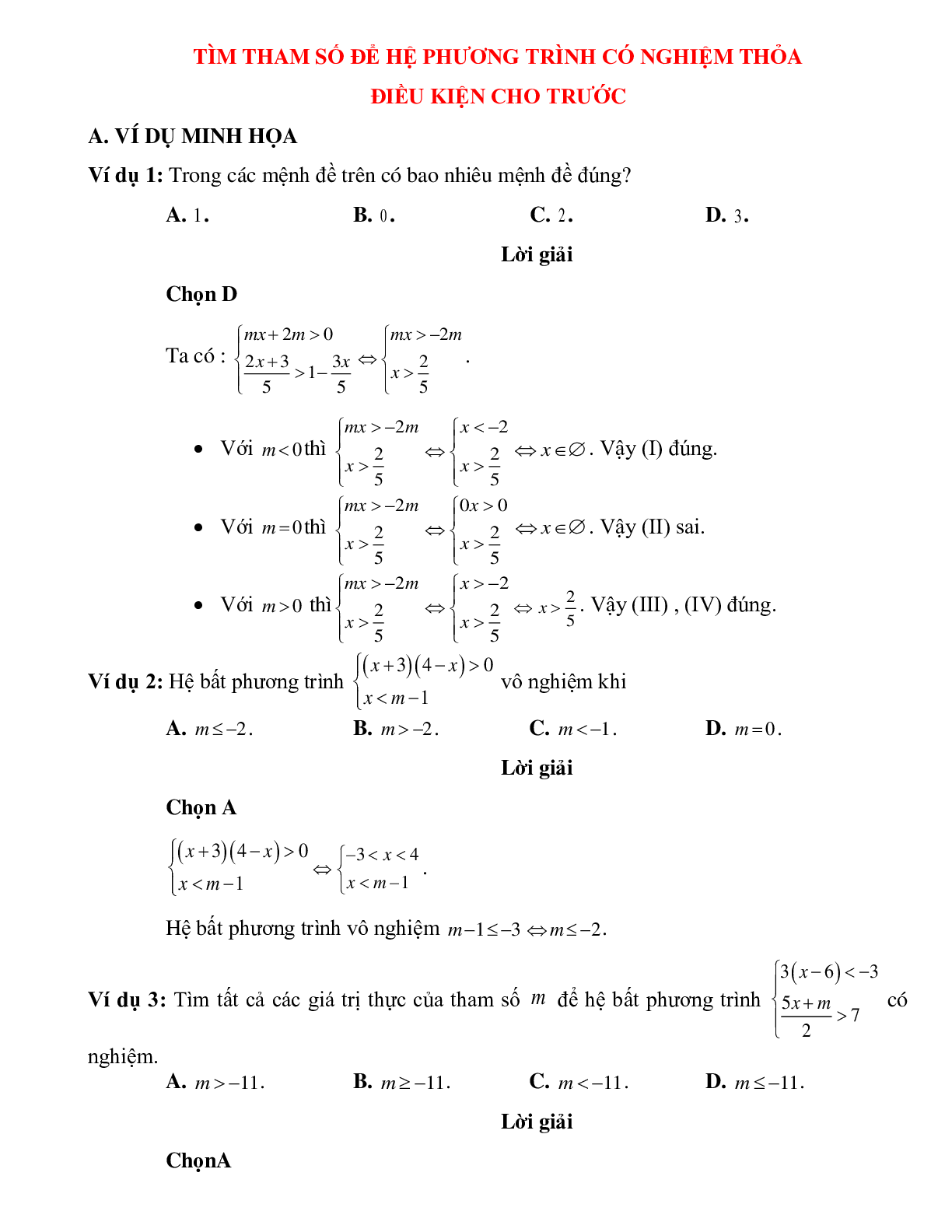 Bài tập tìm tham số để hệ phương trình có nghiệm thỏa mãn điều kiện cho trước Toán 10 (trang 1)