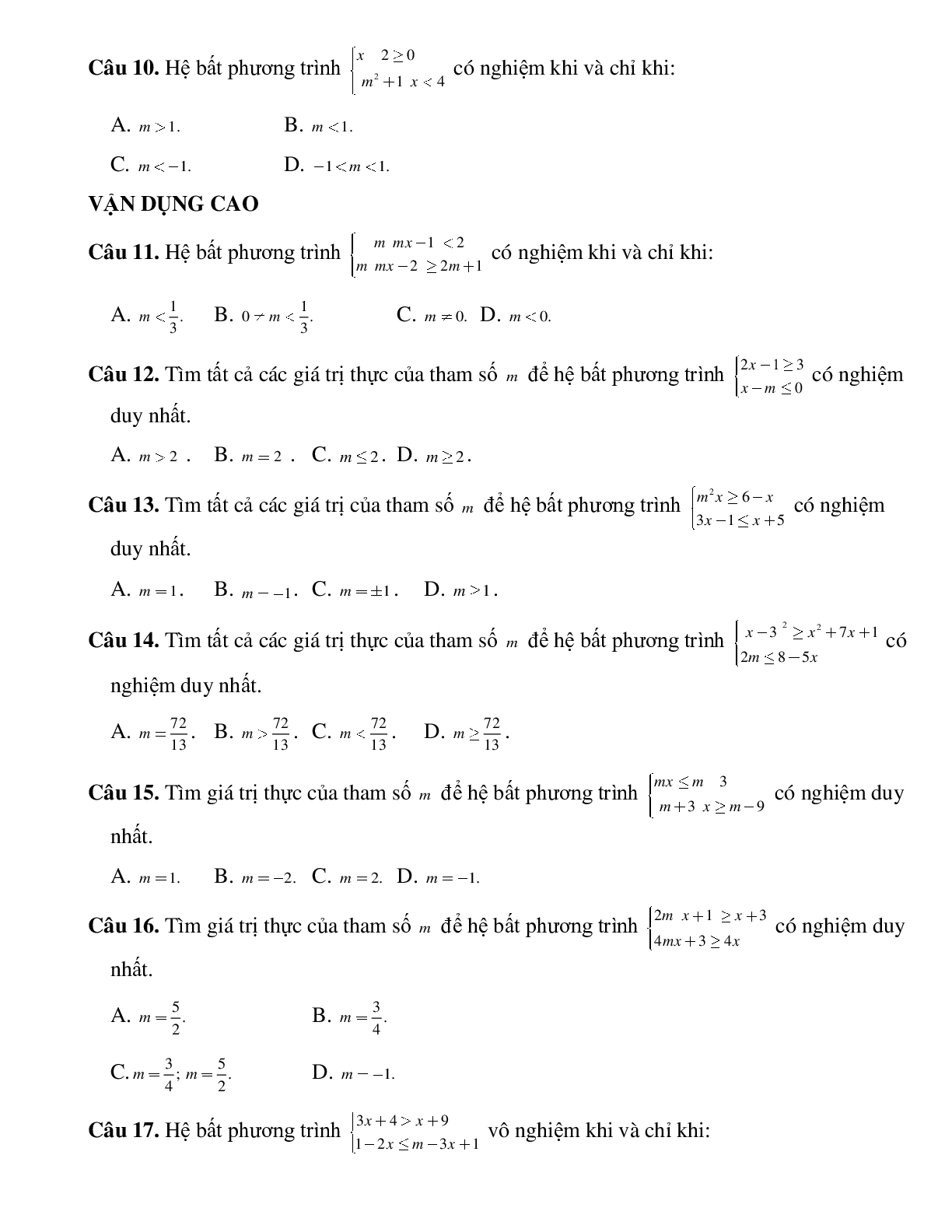Bài tập tìm tham số để hệ phương trình có nghiệm thỏa mãn điều kiện cho trước Toán 10 (trang 3)