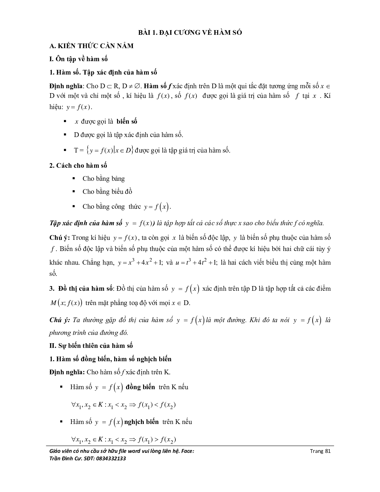 Phân loại và phương pháp giải bài tập về hàm số bậc nhất và bậc hai (trang 1)