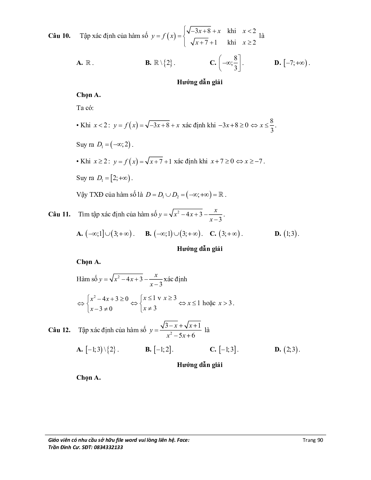 Phân loại và phương pháp giải bài tập về hàm số bậc nhất và bậc hai (trang 10)