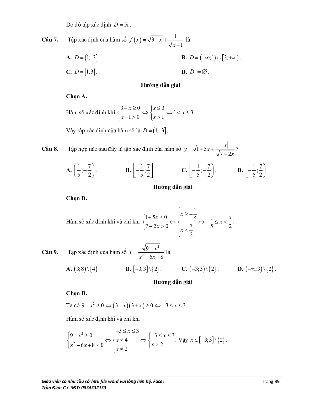 Phân loại và phương pháp giải bài tập về hàm số bậc nhất và bậc hai (trang 9)