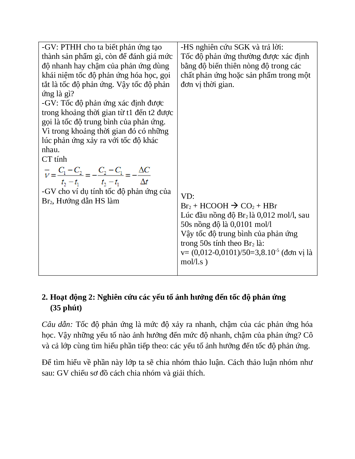 Giáo án Hóa học 10 bài 36 :Tốc độ phản ứng mới nhất (trang 3)