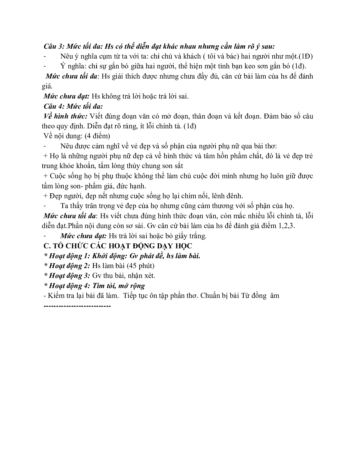 Giáo án ngữ văn lớp 7 Tuần 11 Tiết 41: Kiểm tra văn mới nhất (trang 4)
