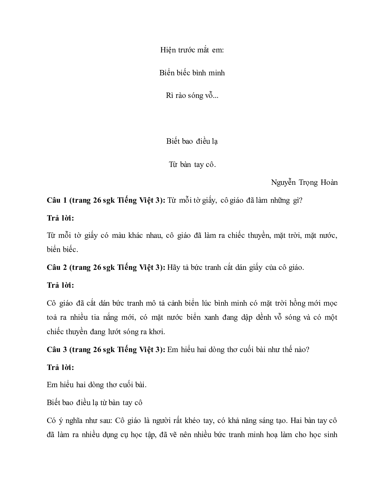Soạn Tiếng Việt lớp 3: Tập đọc: Bàn tay cô giáo mới nhất (trang 2)