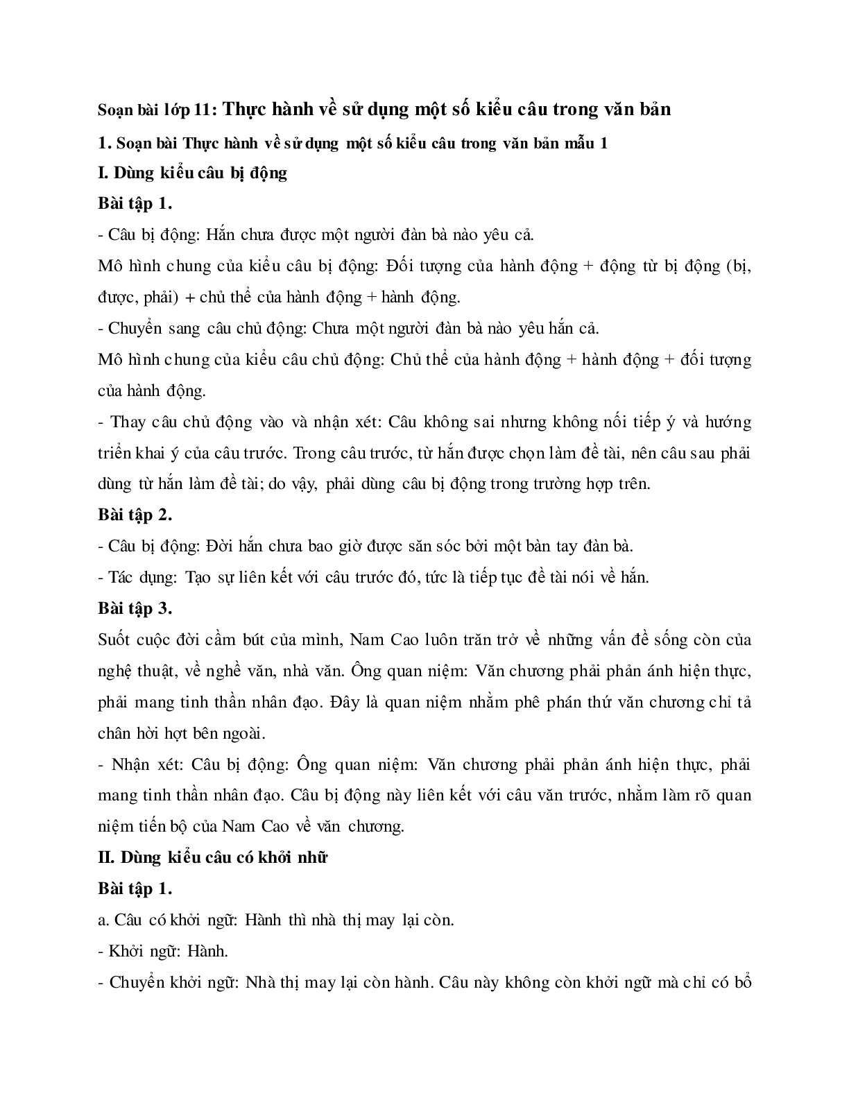 Soạn bài Thực hành về sử dụng một số kiểu câu trong văn bản - ngắn nhất Soạn văn 11 (trang 1)