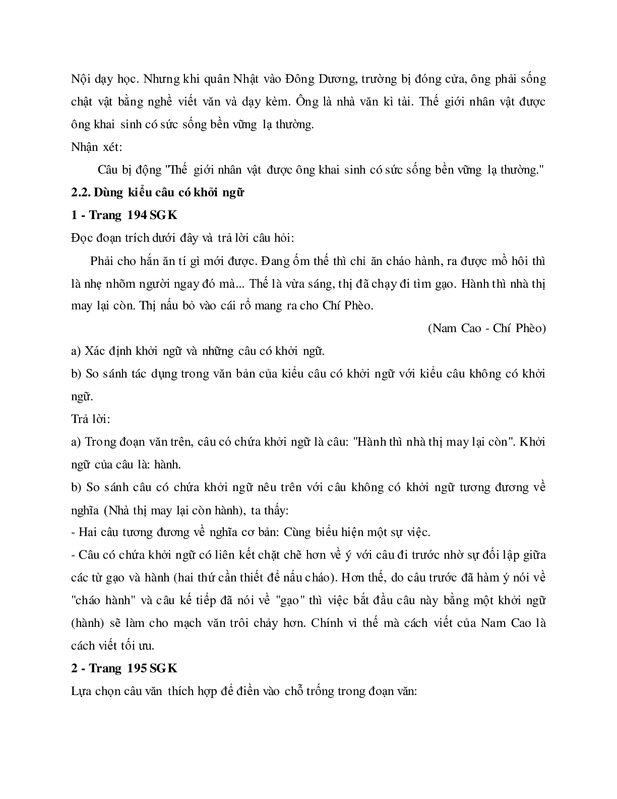 Soạn bài Thực hành về sử dụng một số kiểu câu trong văn bản - ngắn nhất Soạn văn 11 (trang 5)