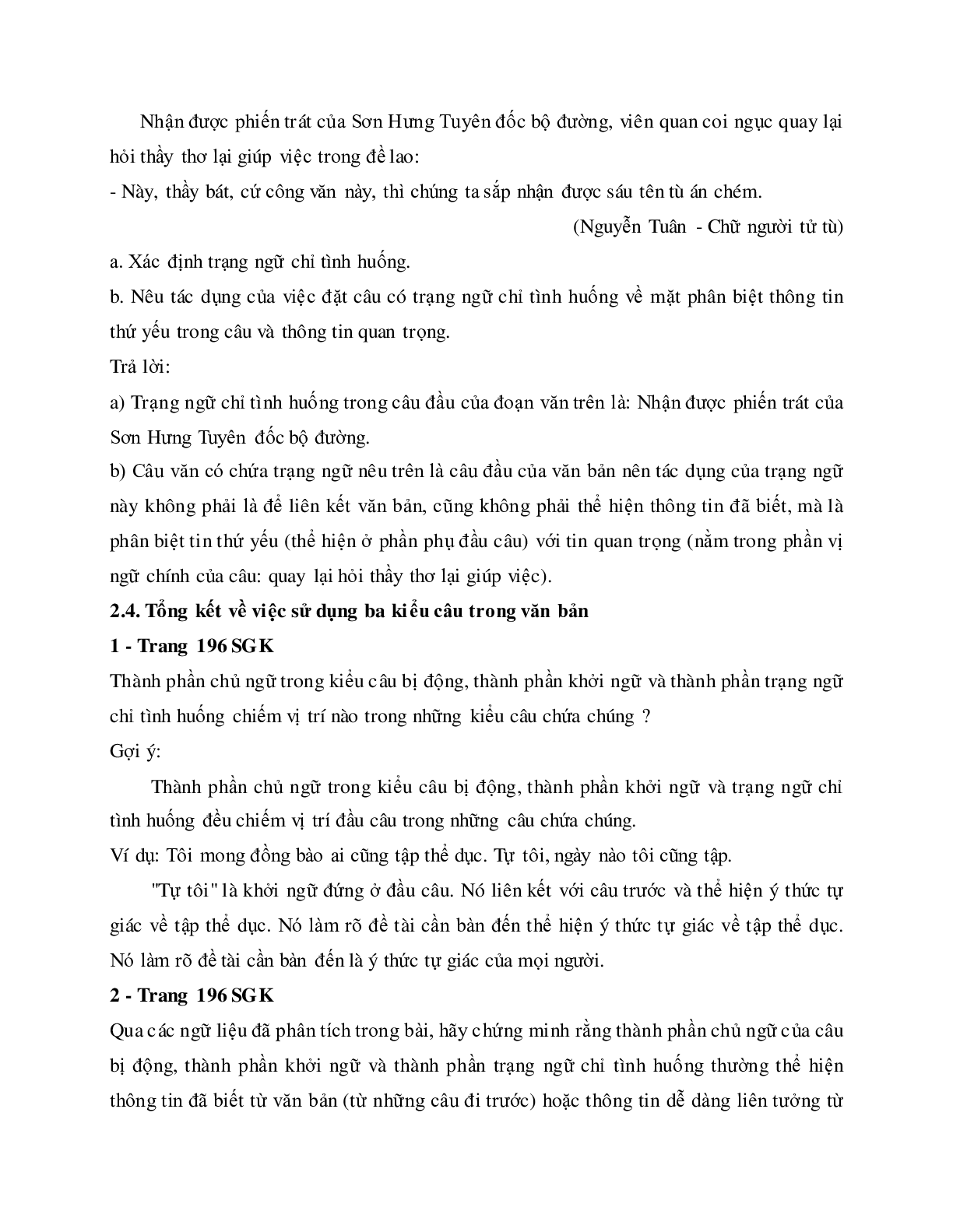 Soạn bài Thực hành về sử dụng một số kiểu câu trong văn bản - ngắn nhất Soạn văn 11 (trang 9)