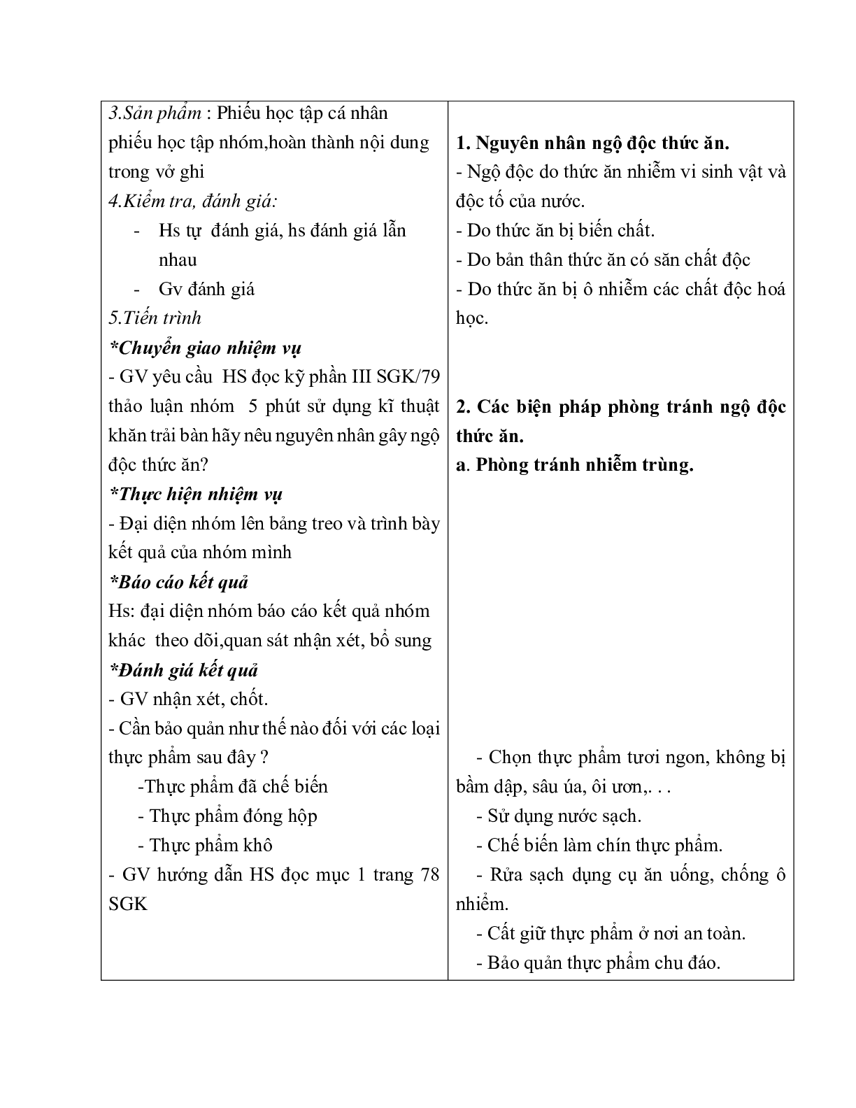 GIÁO ÁN CÔNG NGHỆ 6 BÀI 16: VỆ SINH AN TOÀN THỰC PHẨM(T3) MỚI NHẤT (trang 3)