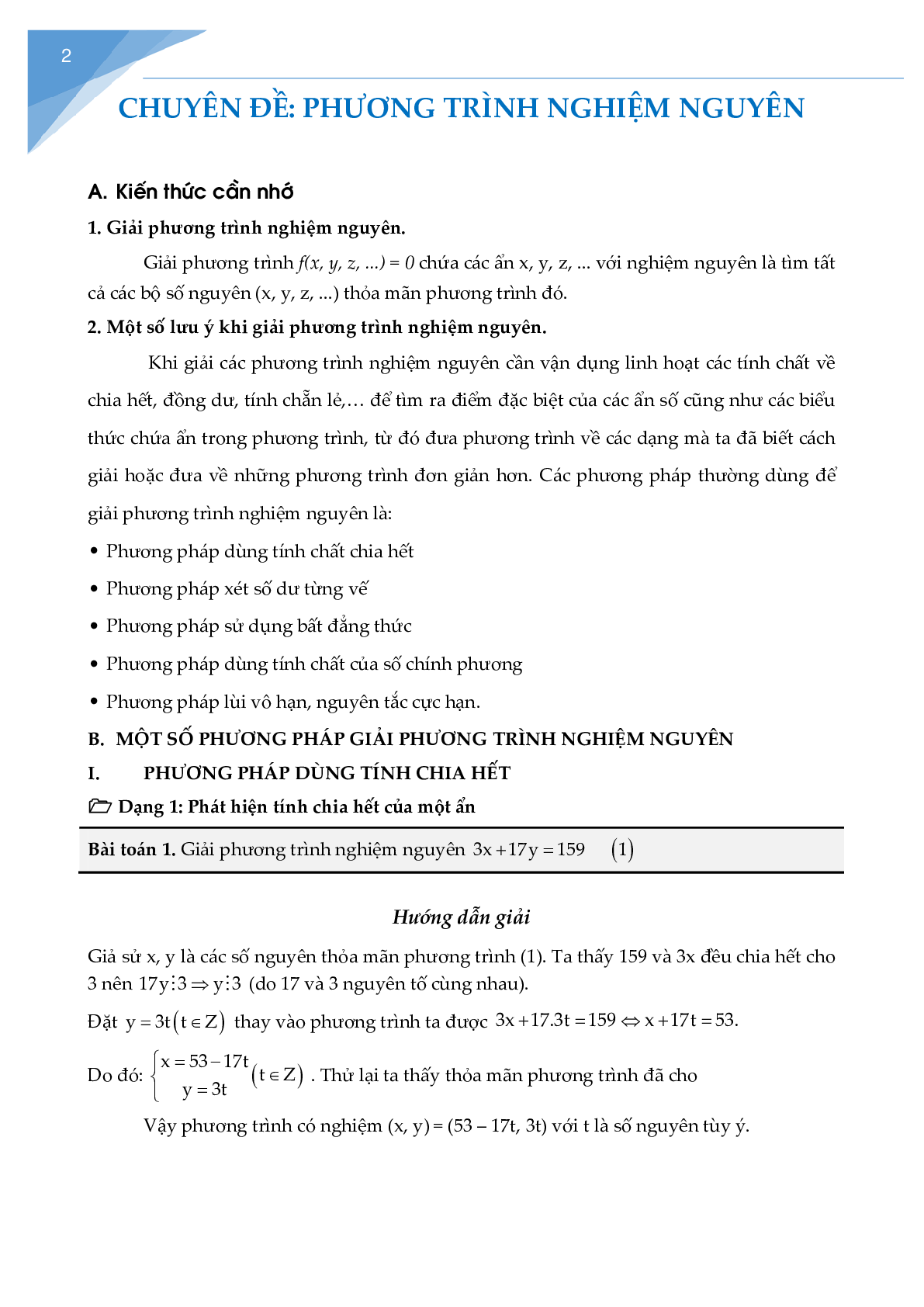 Chuyên đề phương trình nghiệm nguyên (trang 1)