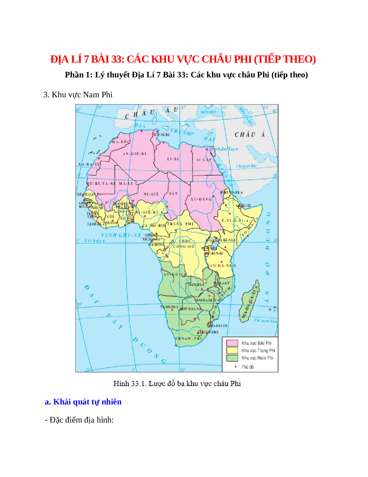 Địa Lí 7 Bài 33 (Lý thuyết và trắc nghiệm): Các khu vực châu Phi (tiếp theo) (trang 1)