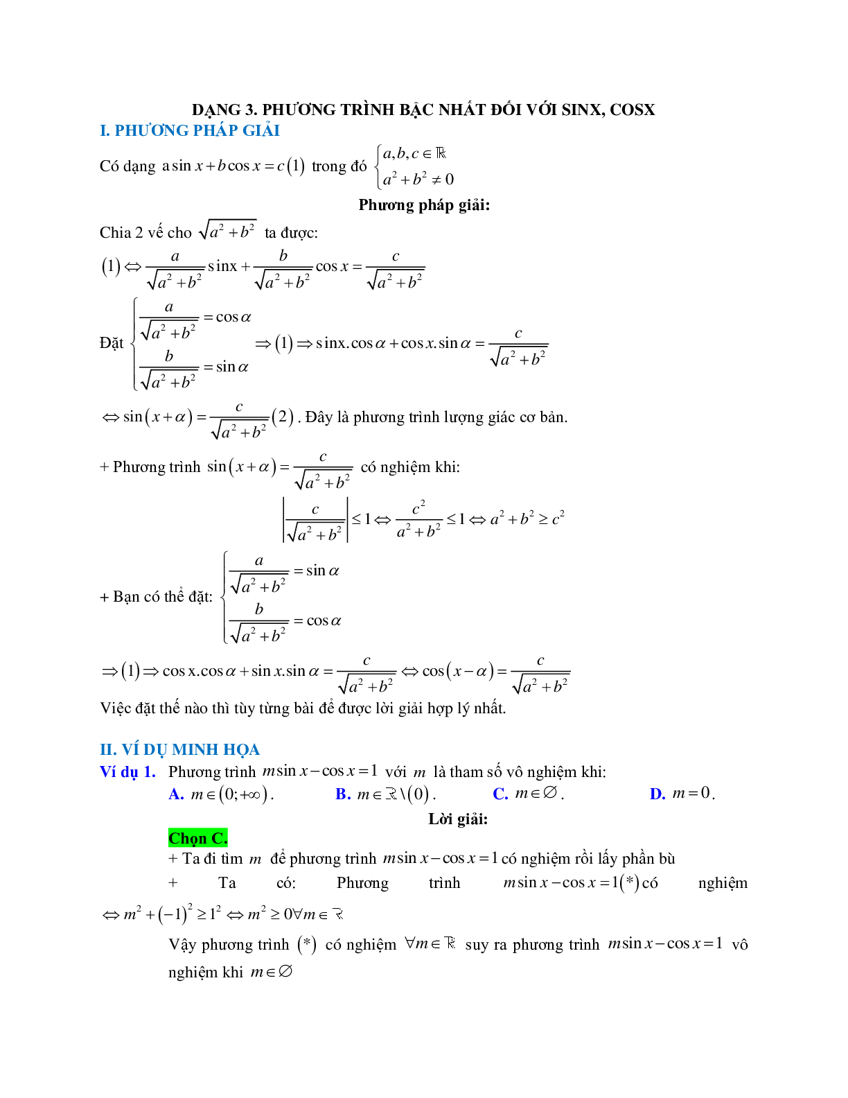 Cách giải phương trình bậc nhất đối với sinx, cosx (trang 1)