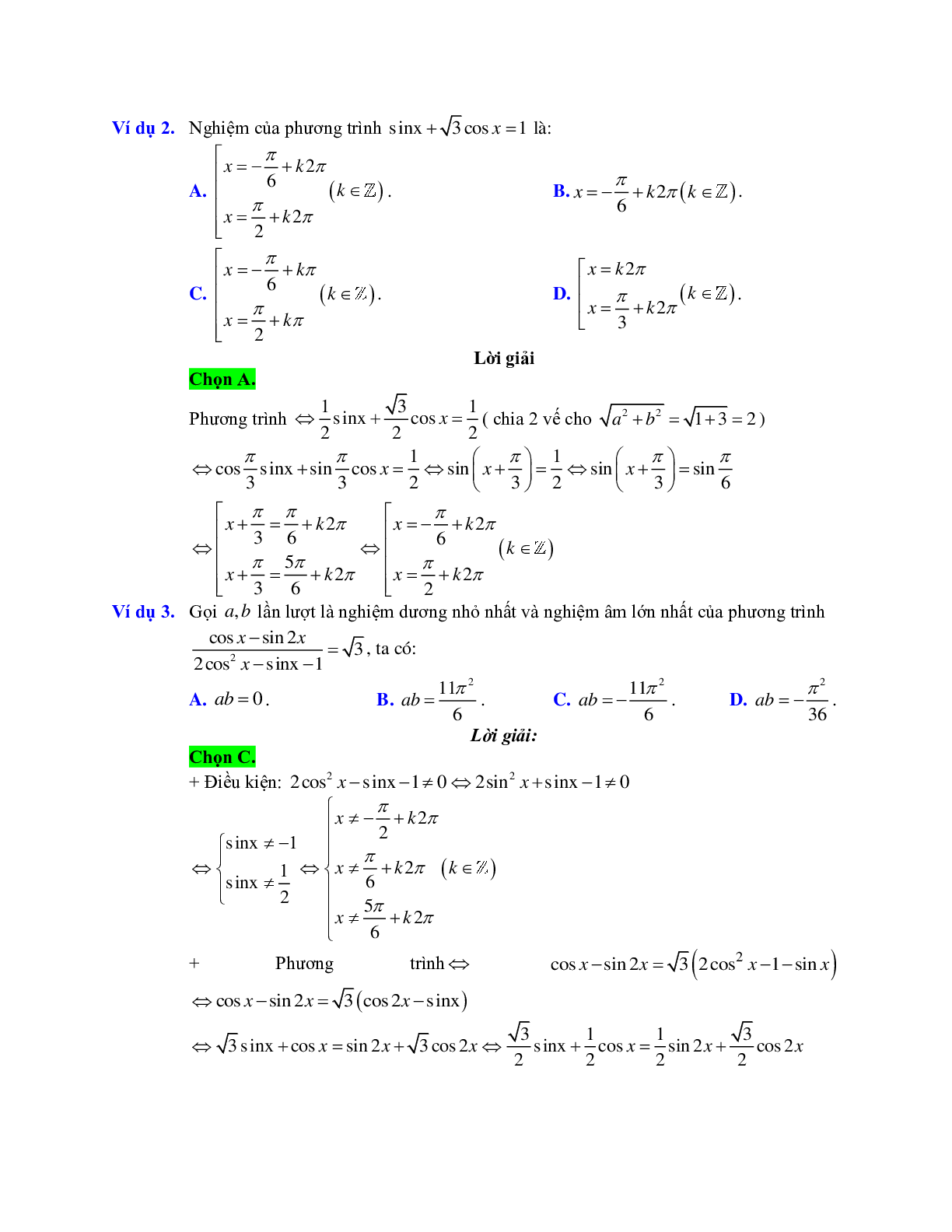 Cách giải phương trình bậc nhất đối với sinx, cosx (trang 2)