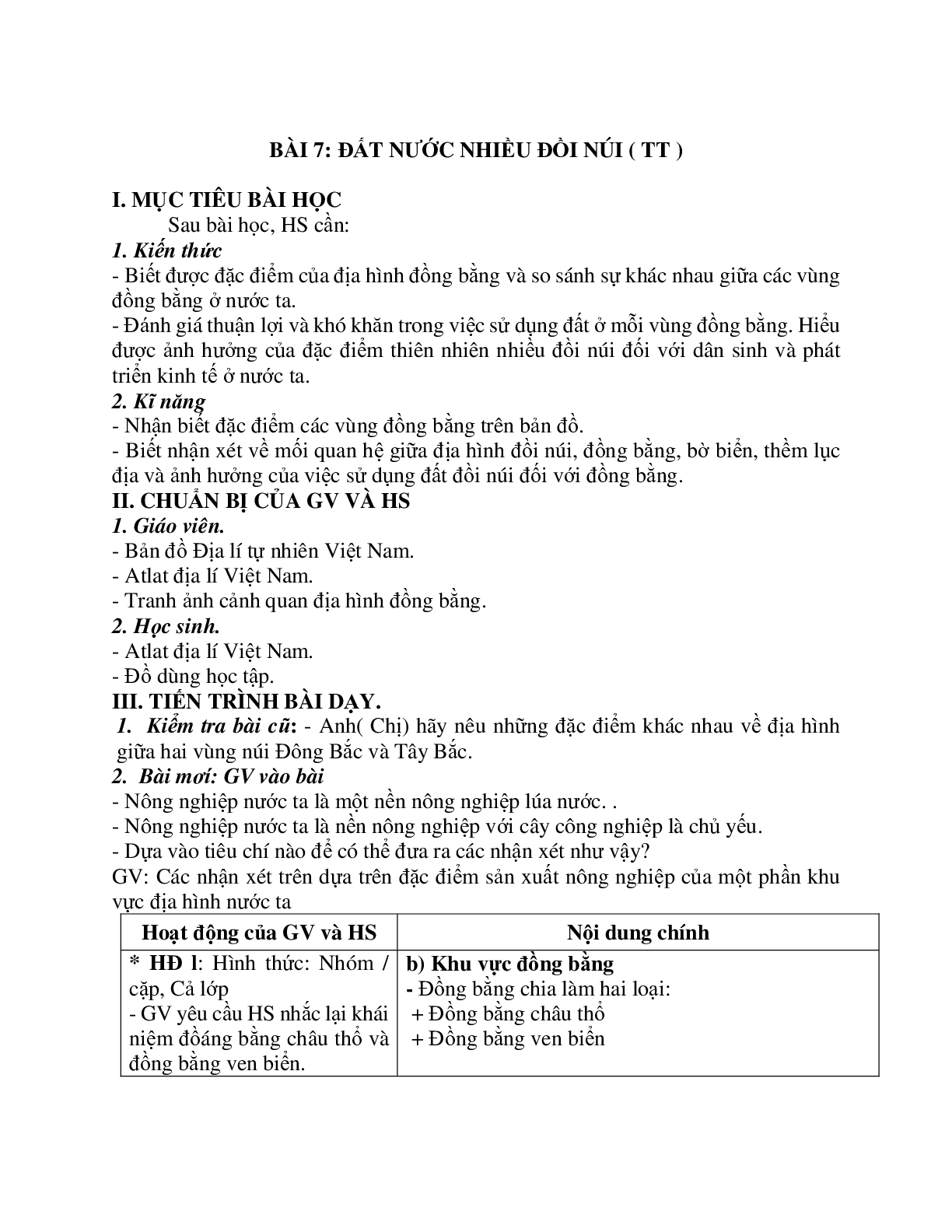 Giáo án Địa lí 12 Bài 7 Đất nước nhiều đối núi (tt) mới nhất (trang 1)