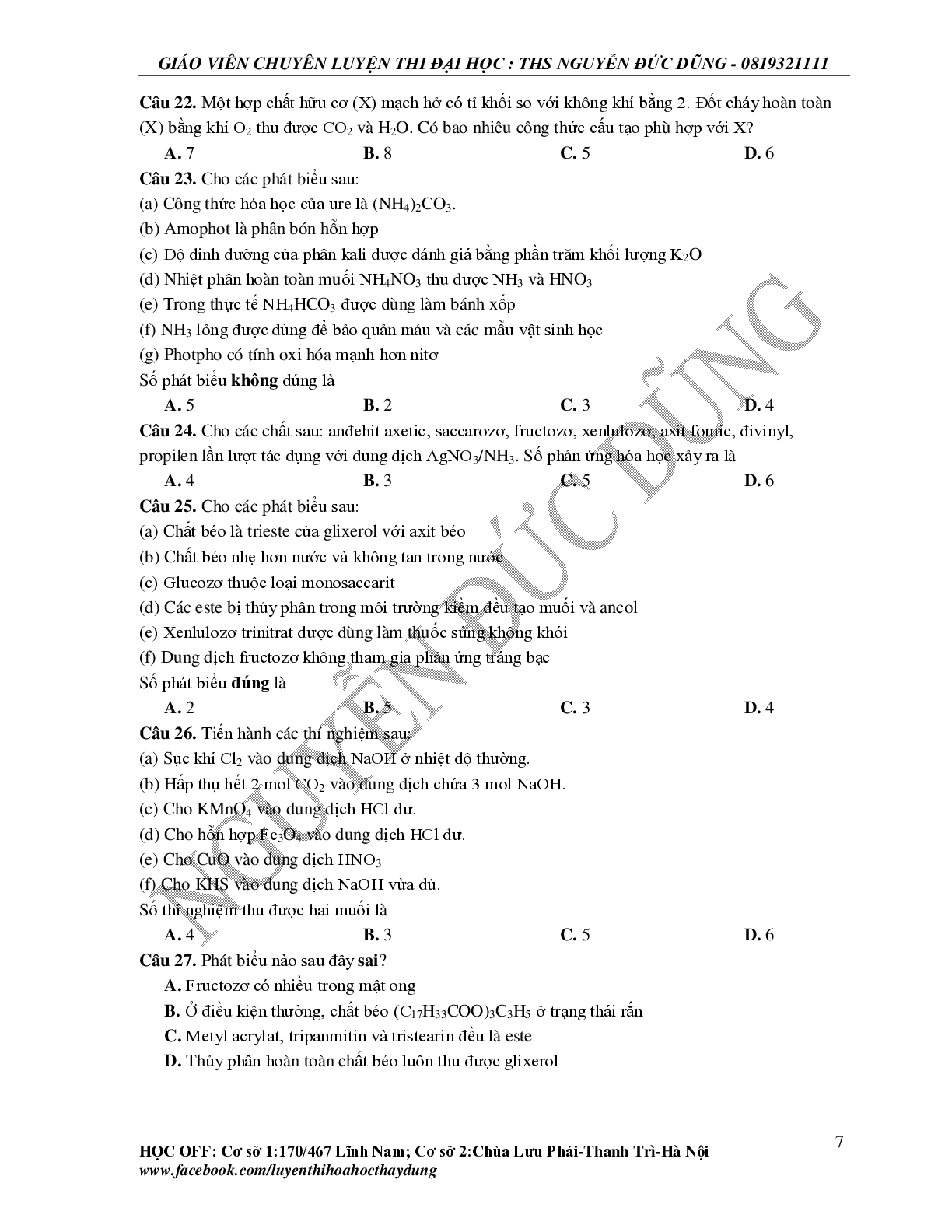 Trắc Nghiệm 200 câu hỏi lý thuyết VDC Hoá Học 12 có lời giải 2023 (trang 7)