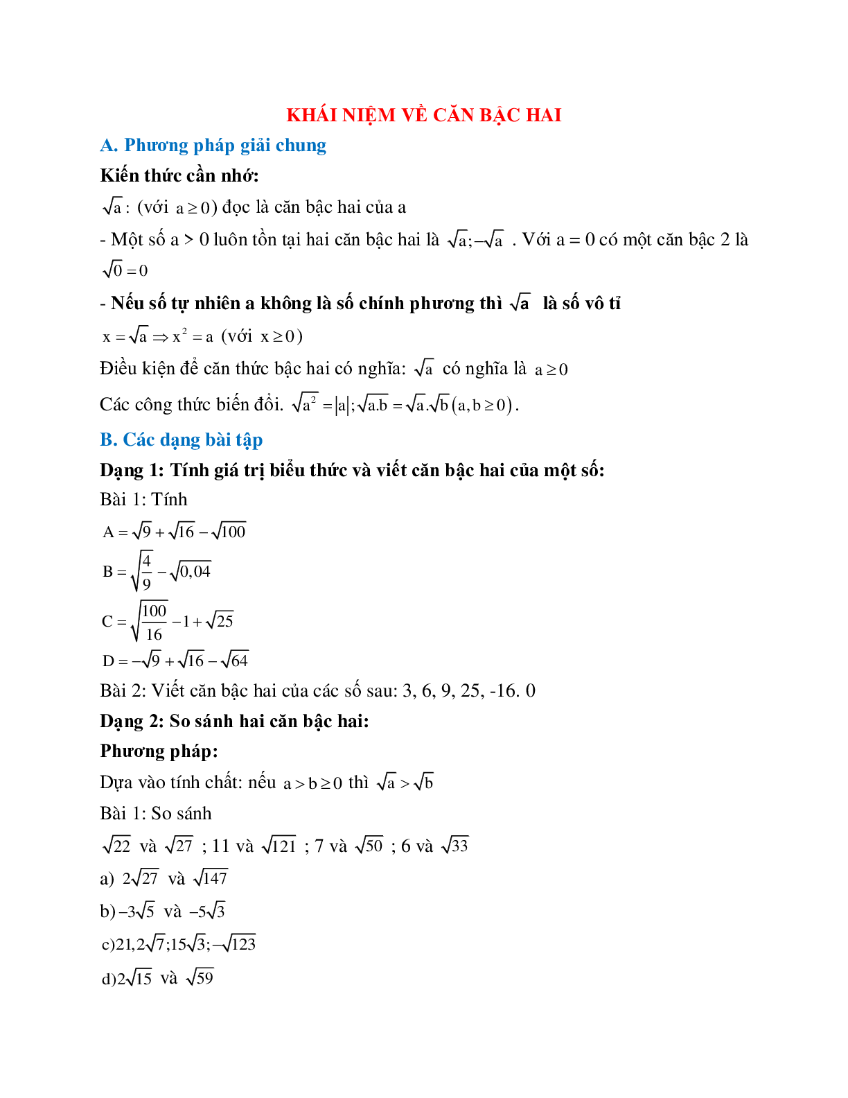 Cách giải Khái niệm căn bậc hai (trang 1)