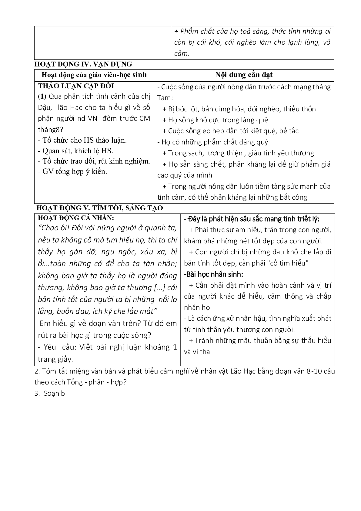 Giáo án ngữ văn lớp 8 Tuần 4 Tiết 14: Lão Hạc (tiếp) mới nhất (trang 5)