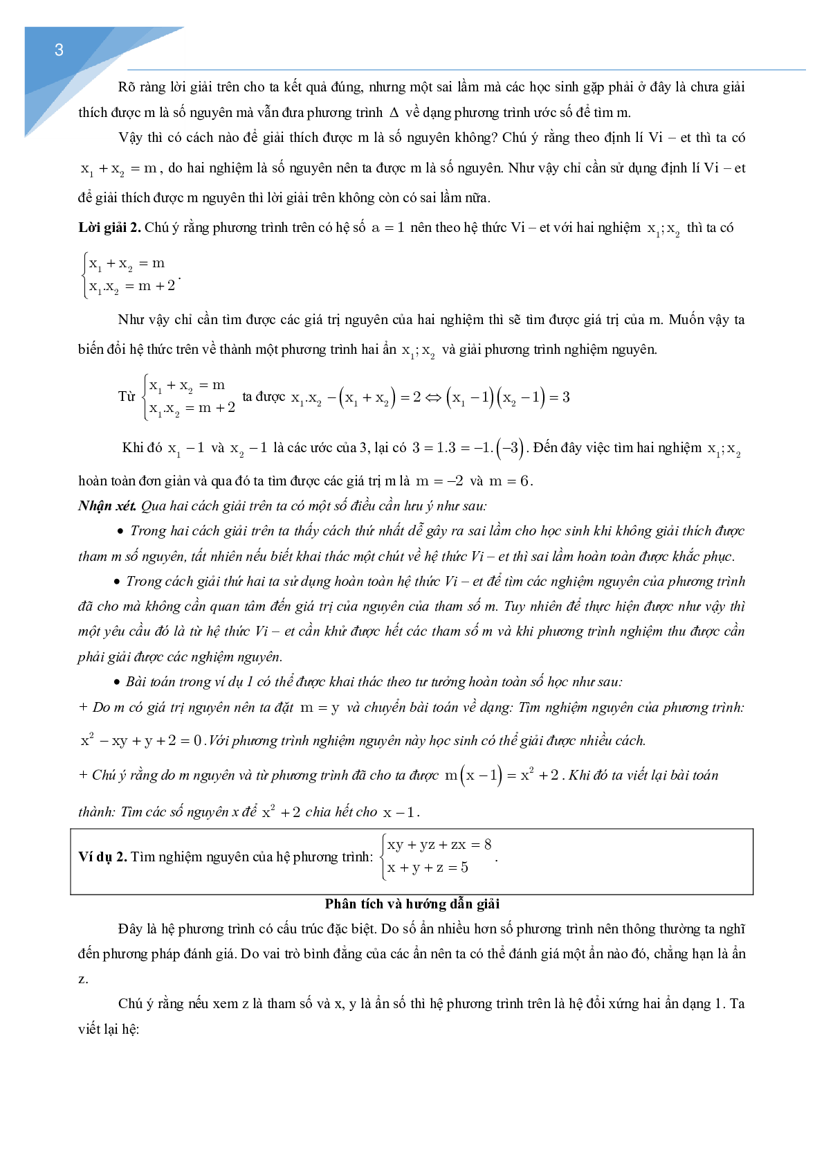 Vận dụng định lý Vi-et giải một số bài toán số học (trang 3)