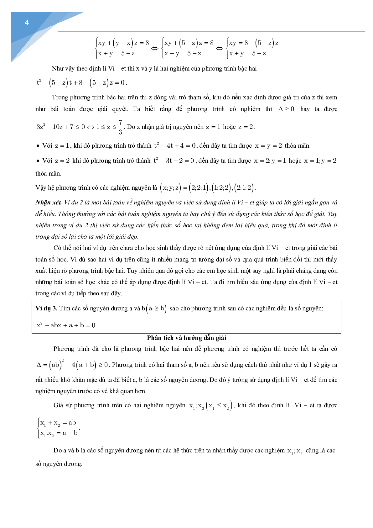 Vận dụng định lý Vi-et giải một số bài toán số học (trang 4)