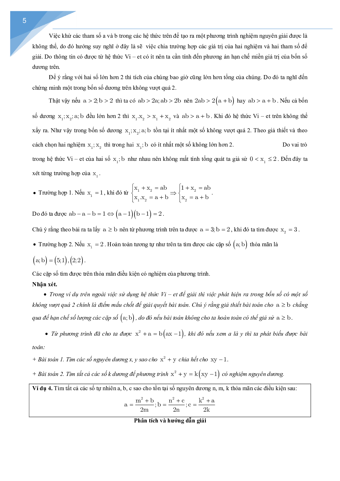 Vận dụng định lý Vi-et giải một số bài toán số học (trang 5)
