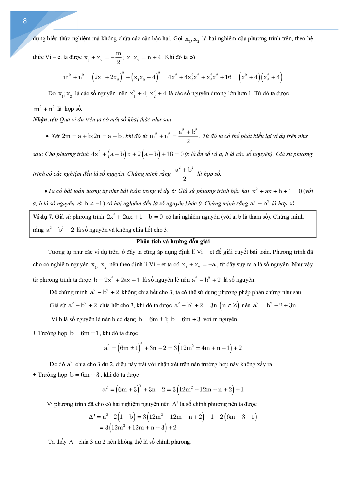 Vận dụng định lý Vi-et giải một số bài toán số học (trang 8)