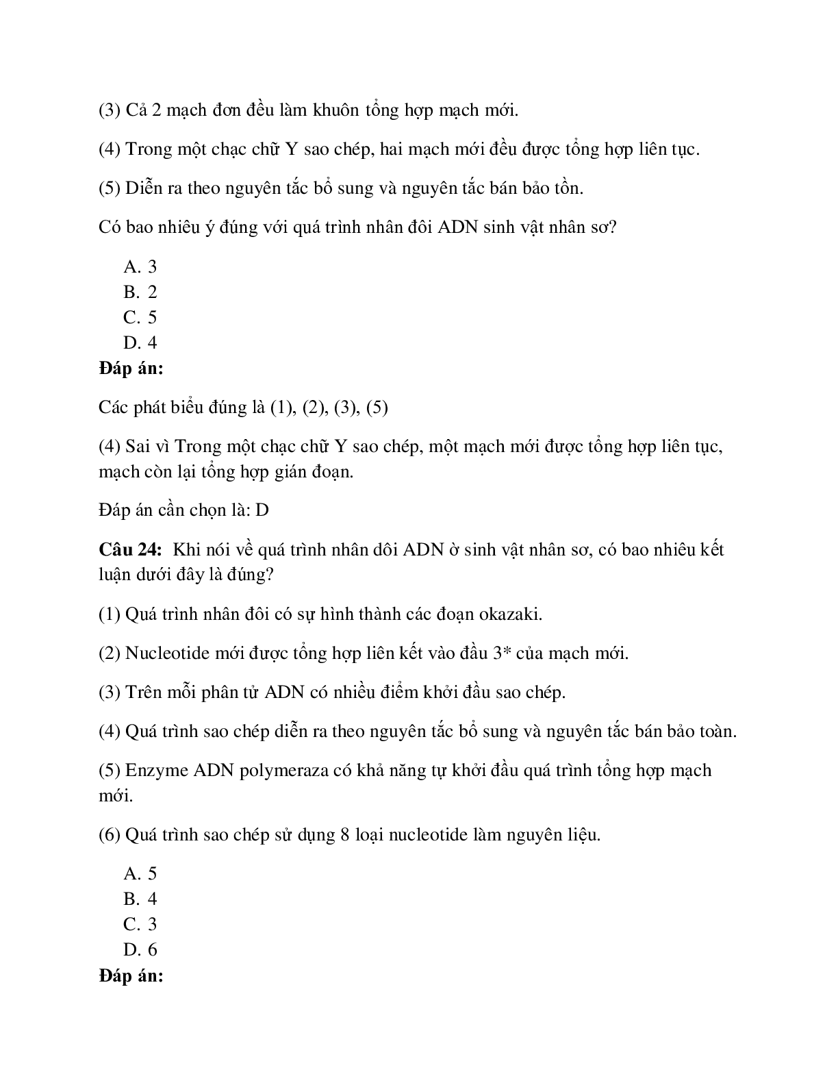 54 câu Trắc nghiệm Sinh học lớp 12 Bài 1 có đáp án 2023: Quá trình nhân đôi ADN (trang 10)