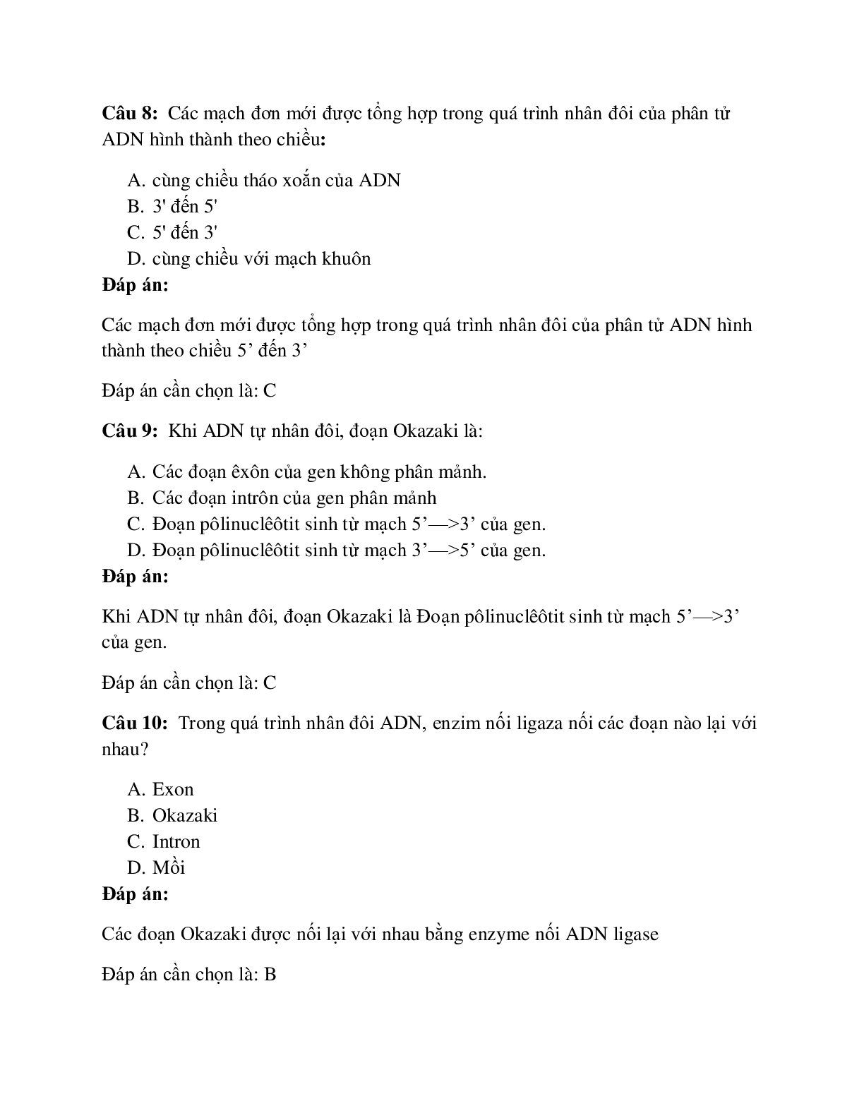54 câu Trắc nghiệm Sinh học lớp 12 Bài 1 có đáp án 2023: Quá trình nhân đôi ADN (trang 4)