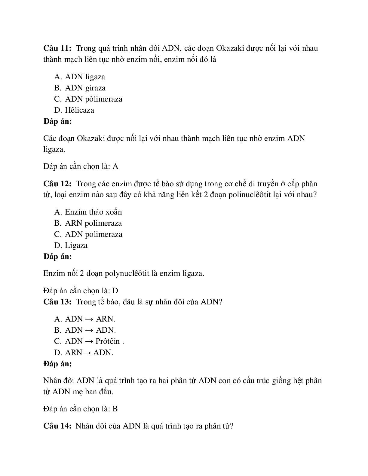 54 câu Trắc nghiệm Sinh học lớp 12 Bài 1 có đáp án 2023: Quá trình nhân đôi ADN (trang 5)