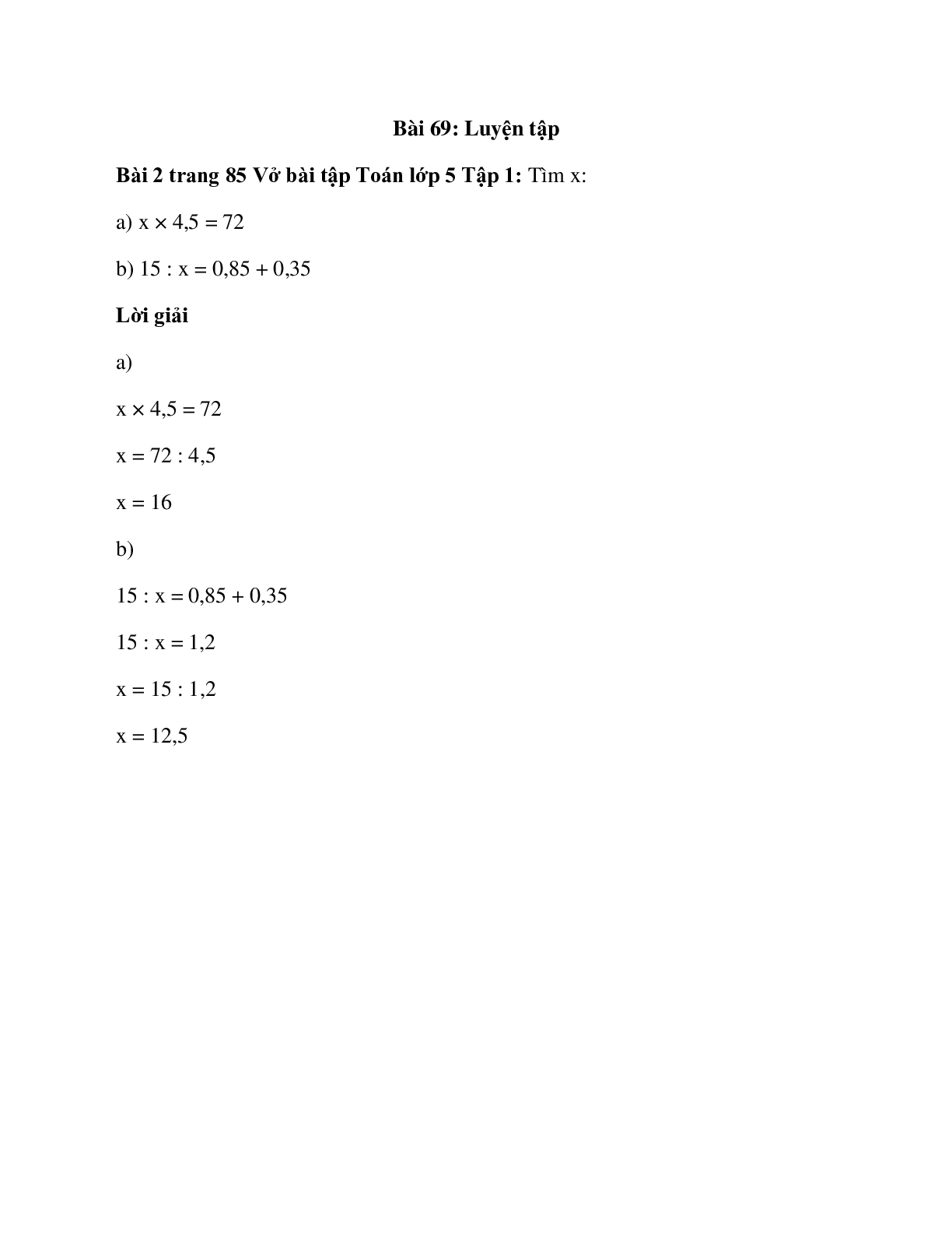 Tìm x: x × 4,5 = 72 (trang 1)