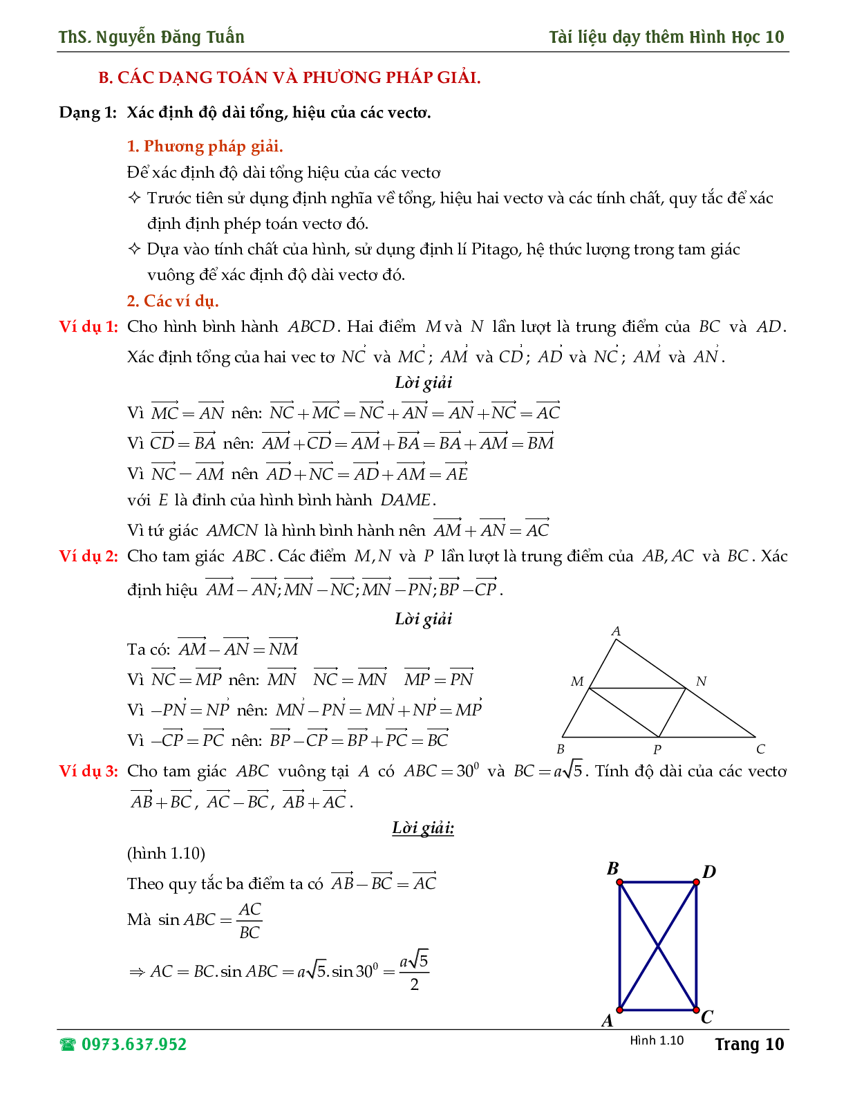 Hướng dẫn giải các dạng toán về định nghĩa vector, tổng và hiệu hai vector (trang 10)