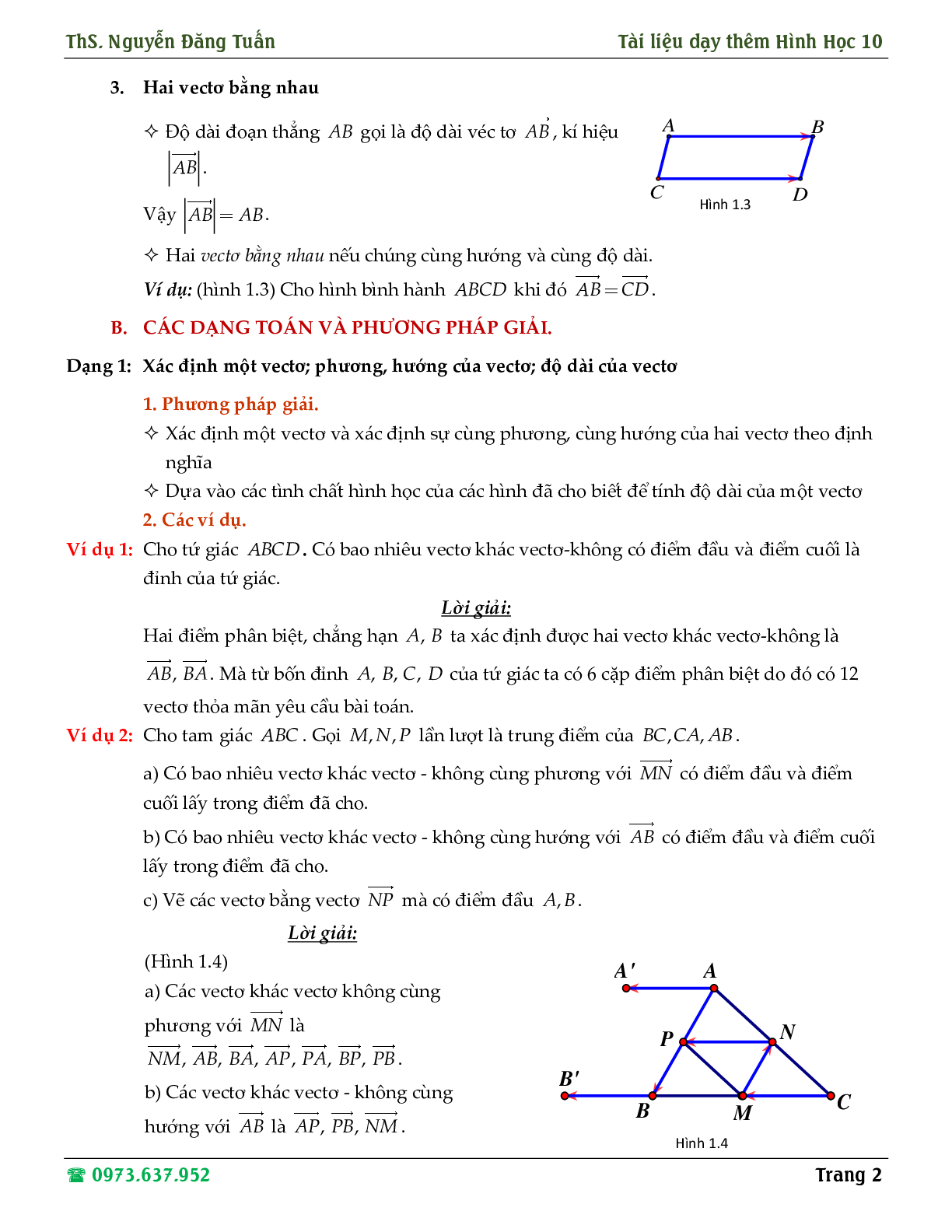 Hướng dẫn giải các dạng toán về định nghĩa vector, tổng và hiệu hai vector (trang 2)