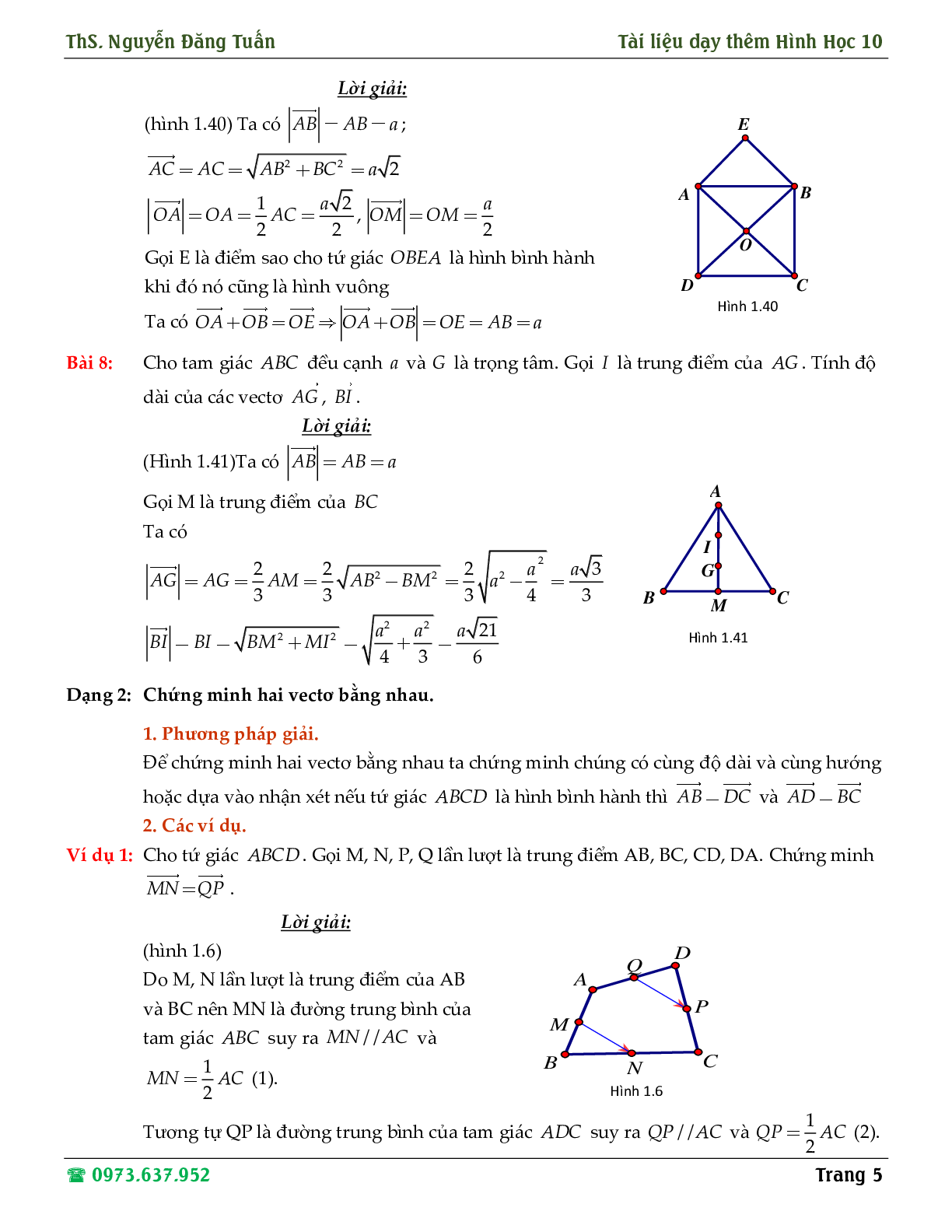 Hướng dẫn giải các dạng toán về định nghĩa vector, tổng và hiệu hai vector (trang 5)