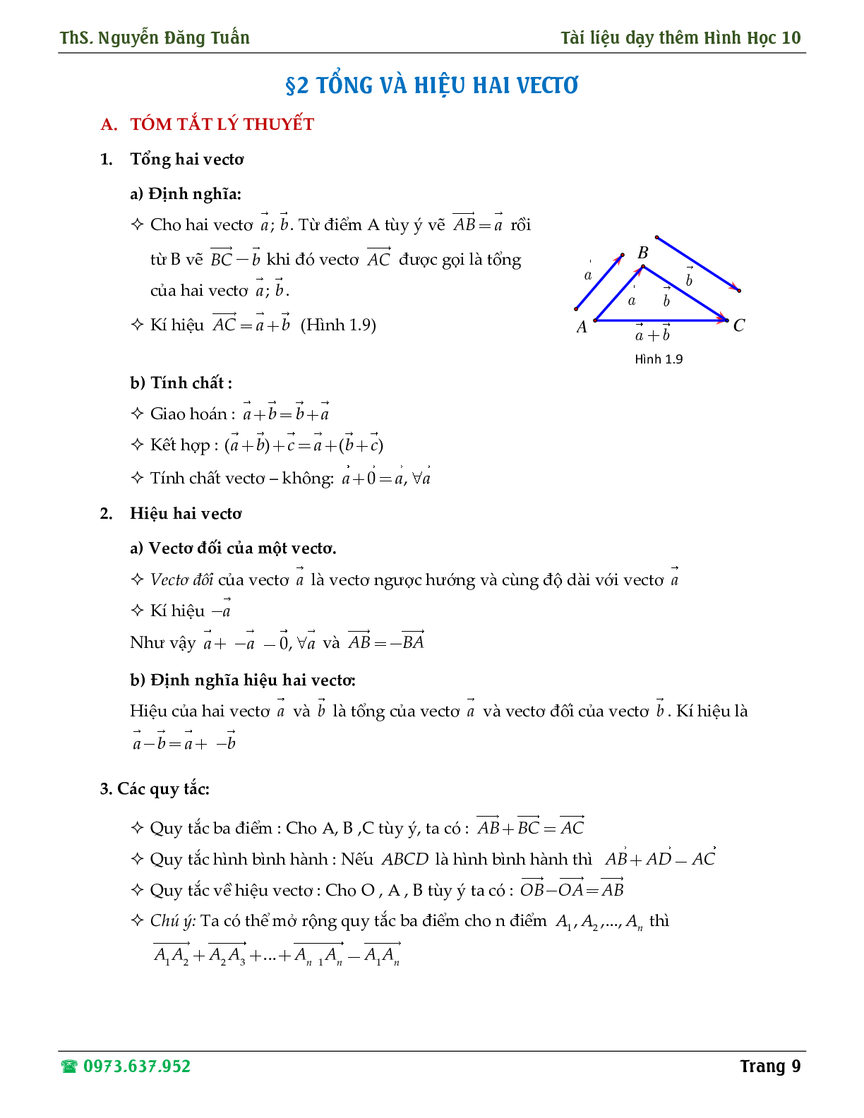 Hướng dẫn giải các dạng toán về định nghĩa vector, tổng và hiệu hai vector (trang 9)