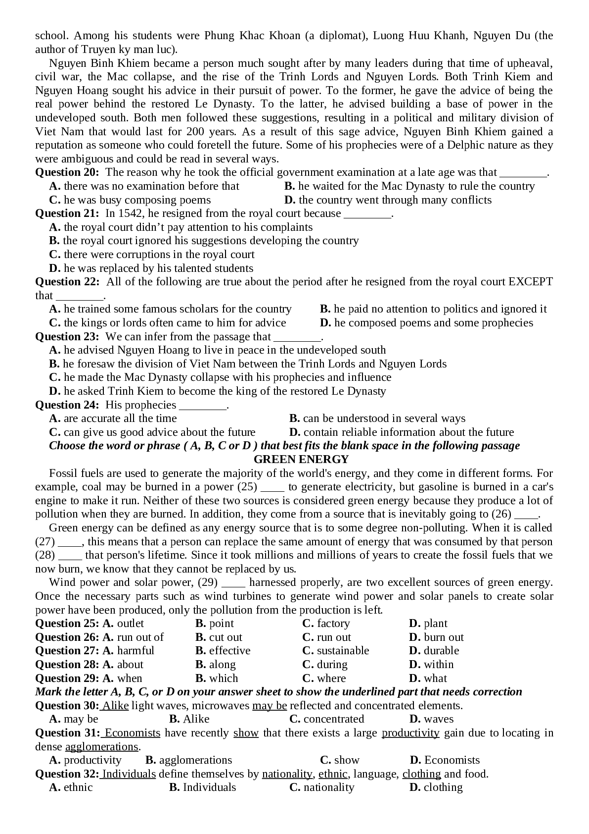 Bài tập ôn thi Tiếng Anh 12 giữa kì 1 chọn lọc (trang 2)