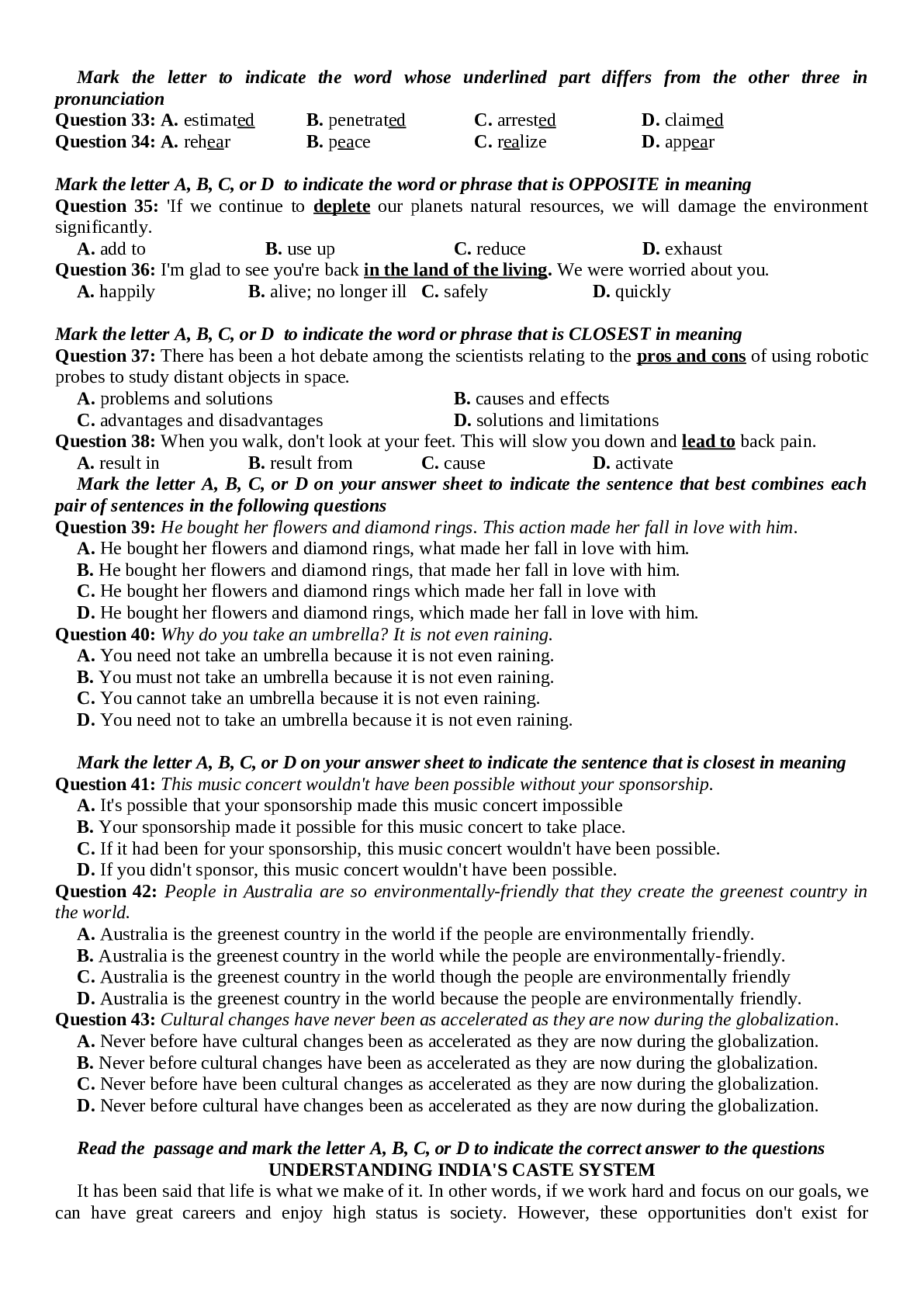 Bài tập ôn thi Tiếng Anh 12 giữa kì 1 chọn lọc (trang 3)