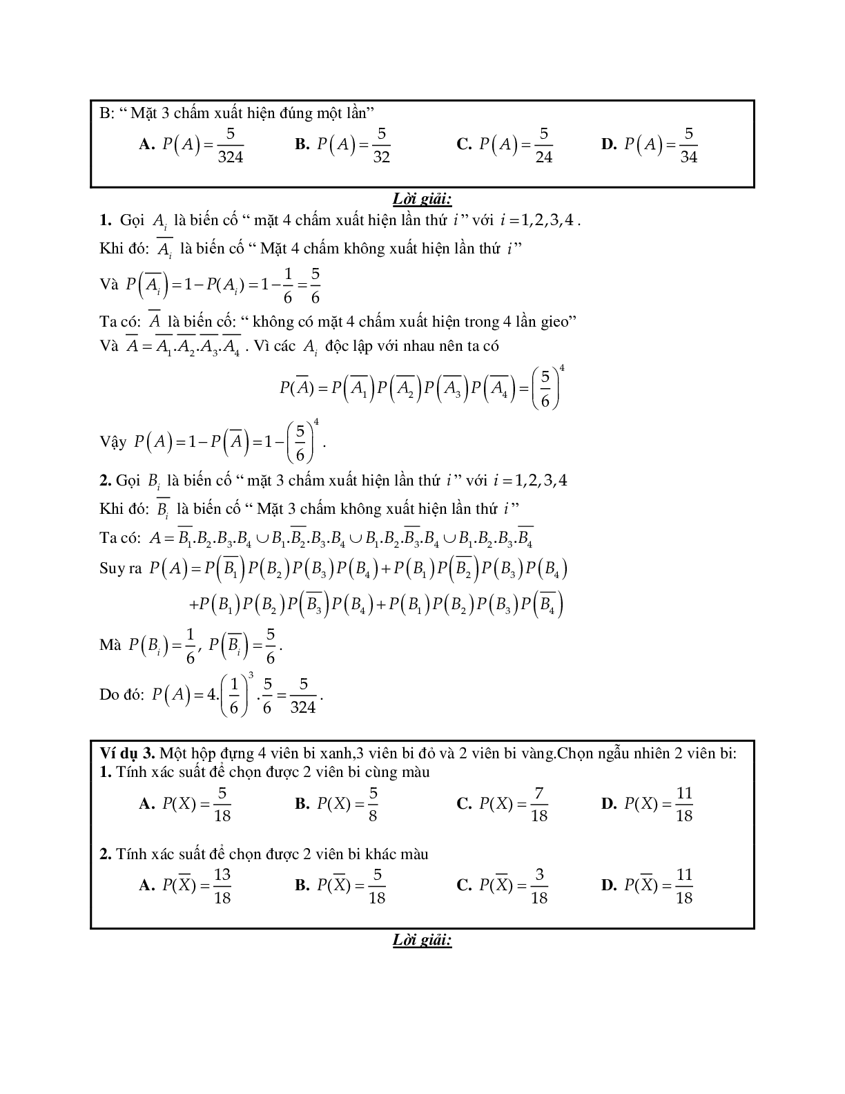Phương pháp giải và bài tập về Các bài toán liên quan đến quy tắc tính xác suất (trang 2)