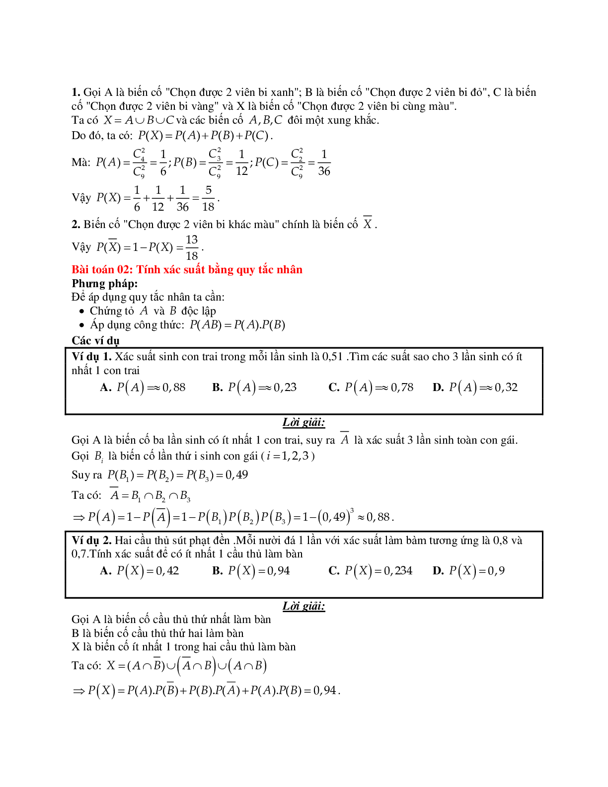 Phương pháp giải và bài tập về Các bài toán liên quan đến quy tắc tính xác suất (trang 3)